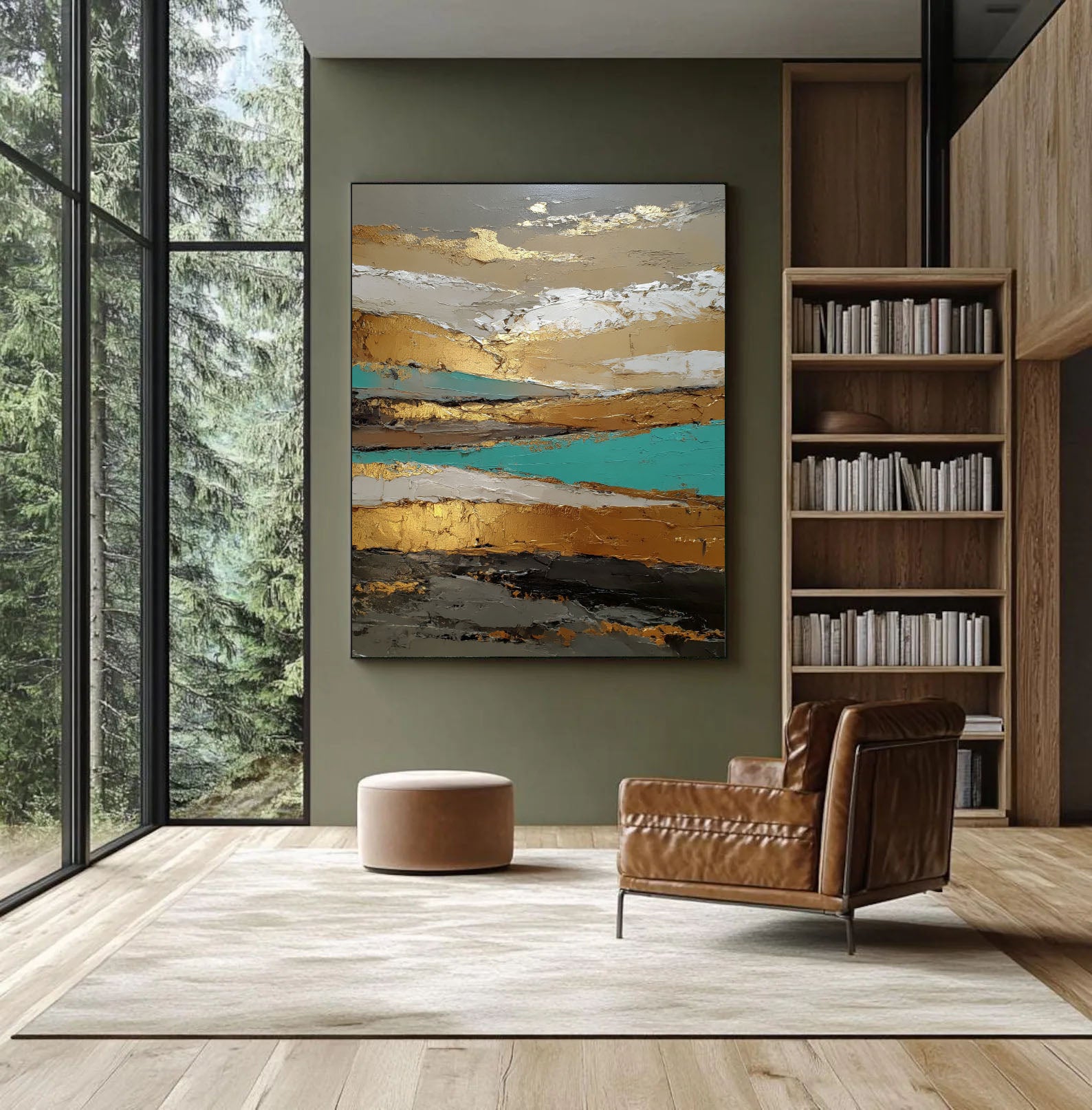 Textured Gilded Horizon | Teal Accents