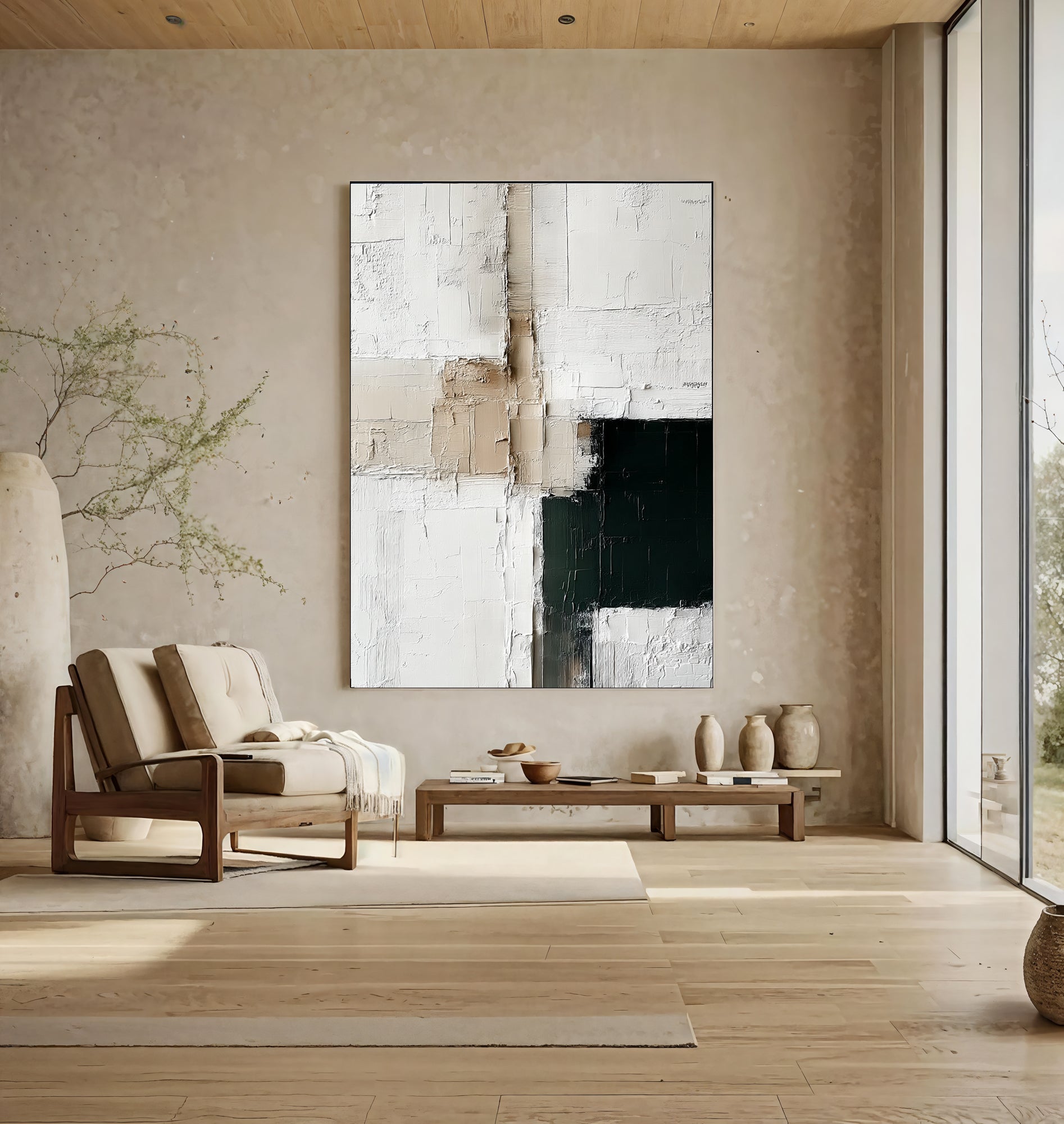 Textured Abstract Sophistication | Beige Green