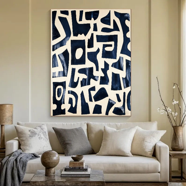 Textured Indigo Geometry | Cream Maze