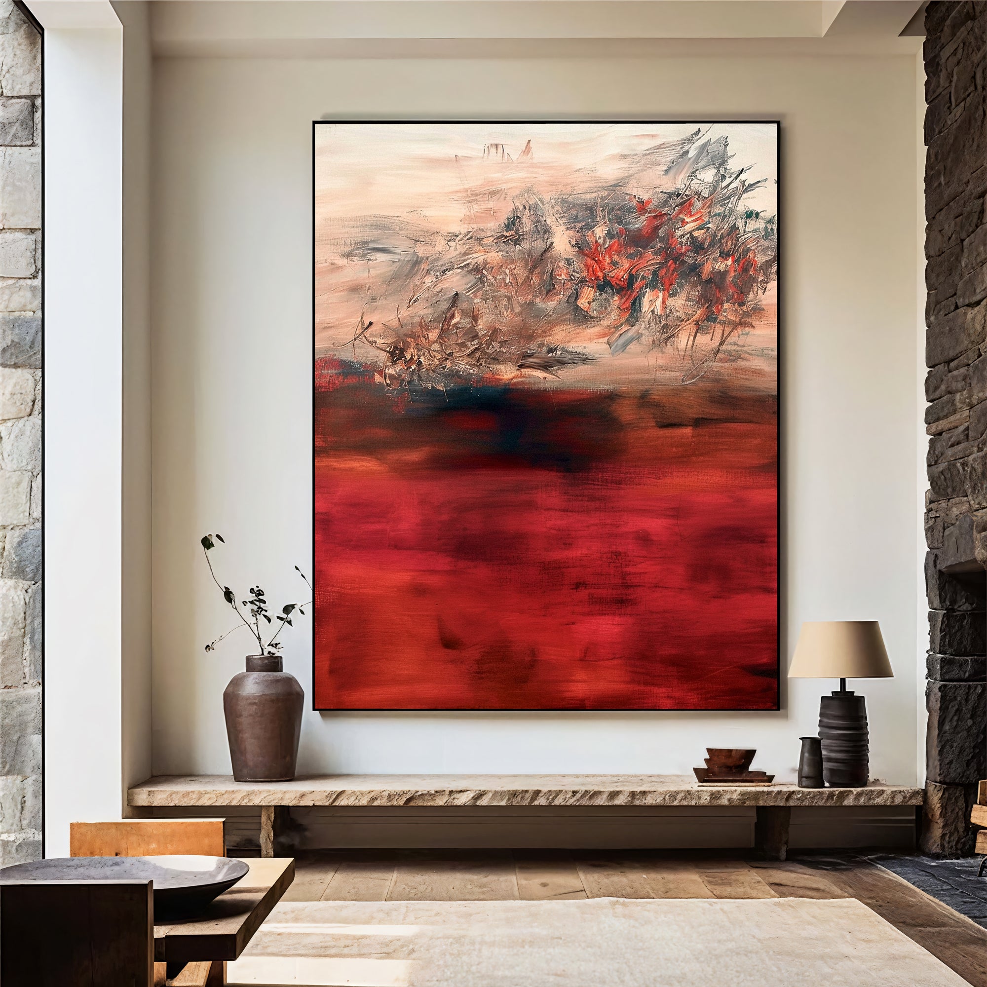 Textured Red Opulence | Red Beige