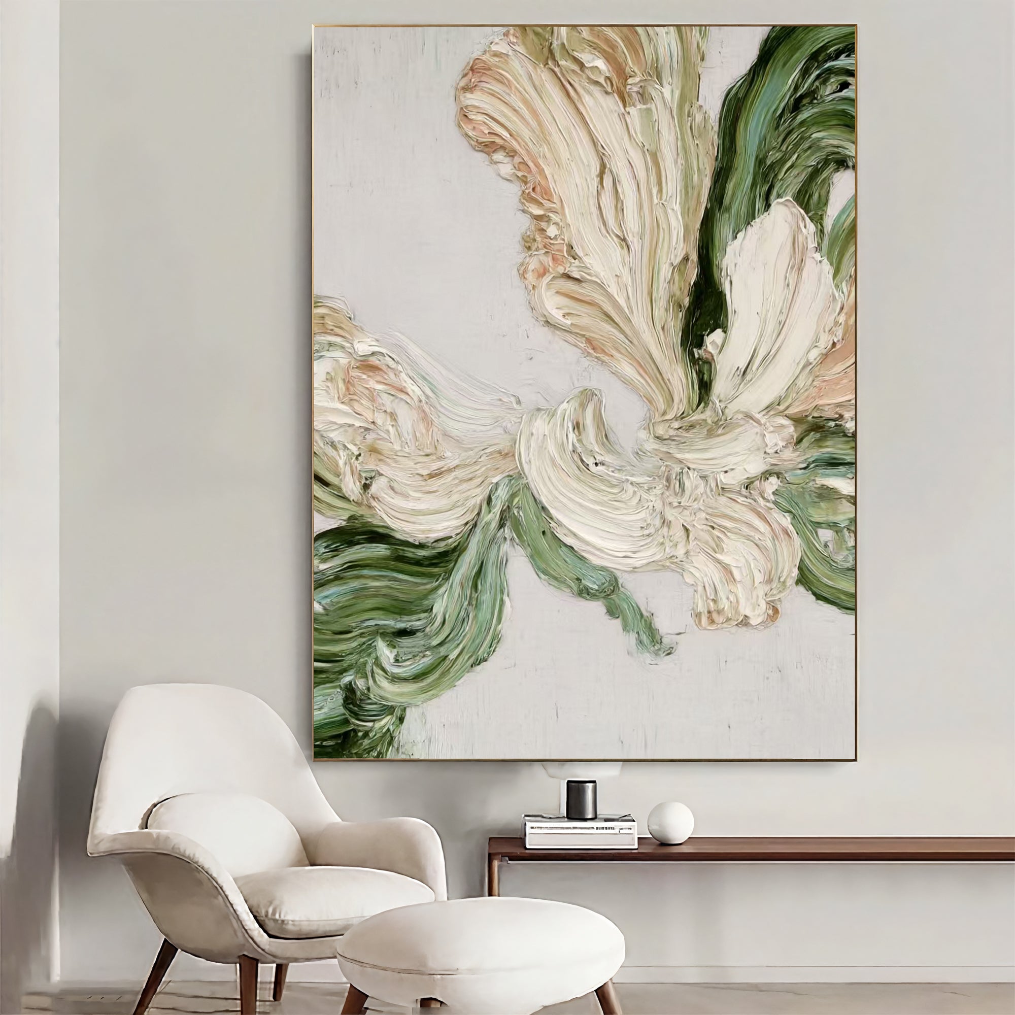 Textured Floral Impasto | Cream Verdigris