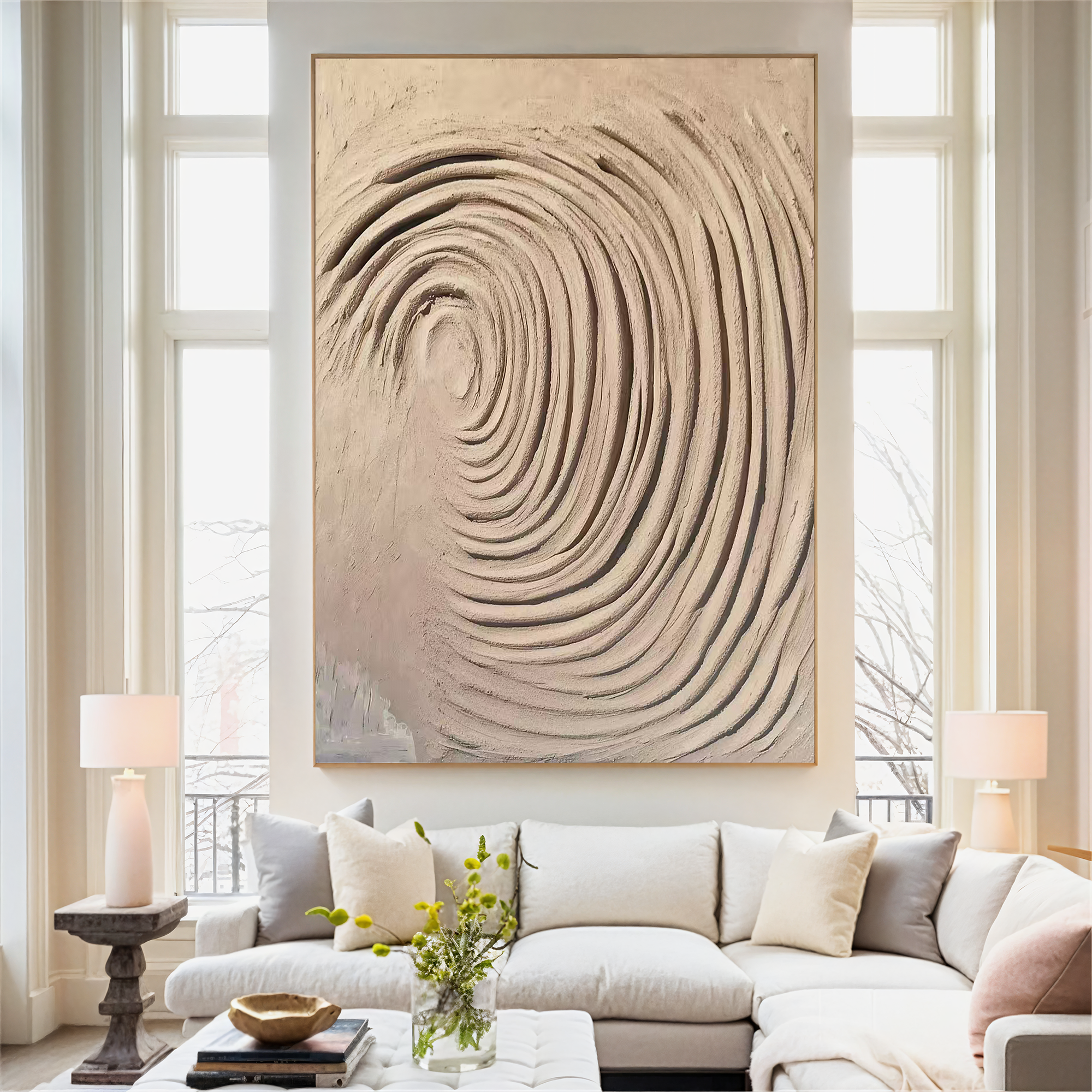 Textured Spiral Opulence | Beige Grey