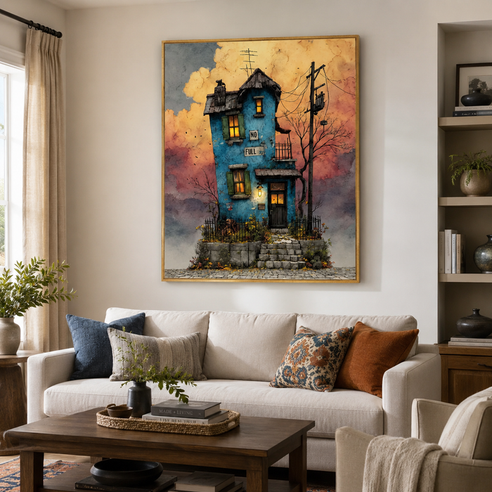 Cartoon Art | Whimsical Blue House