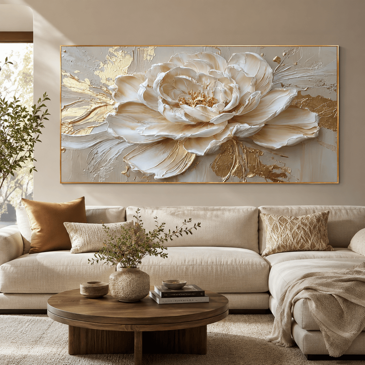 Textured Peony Opulence | Cream Gold