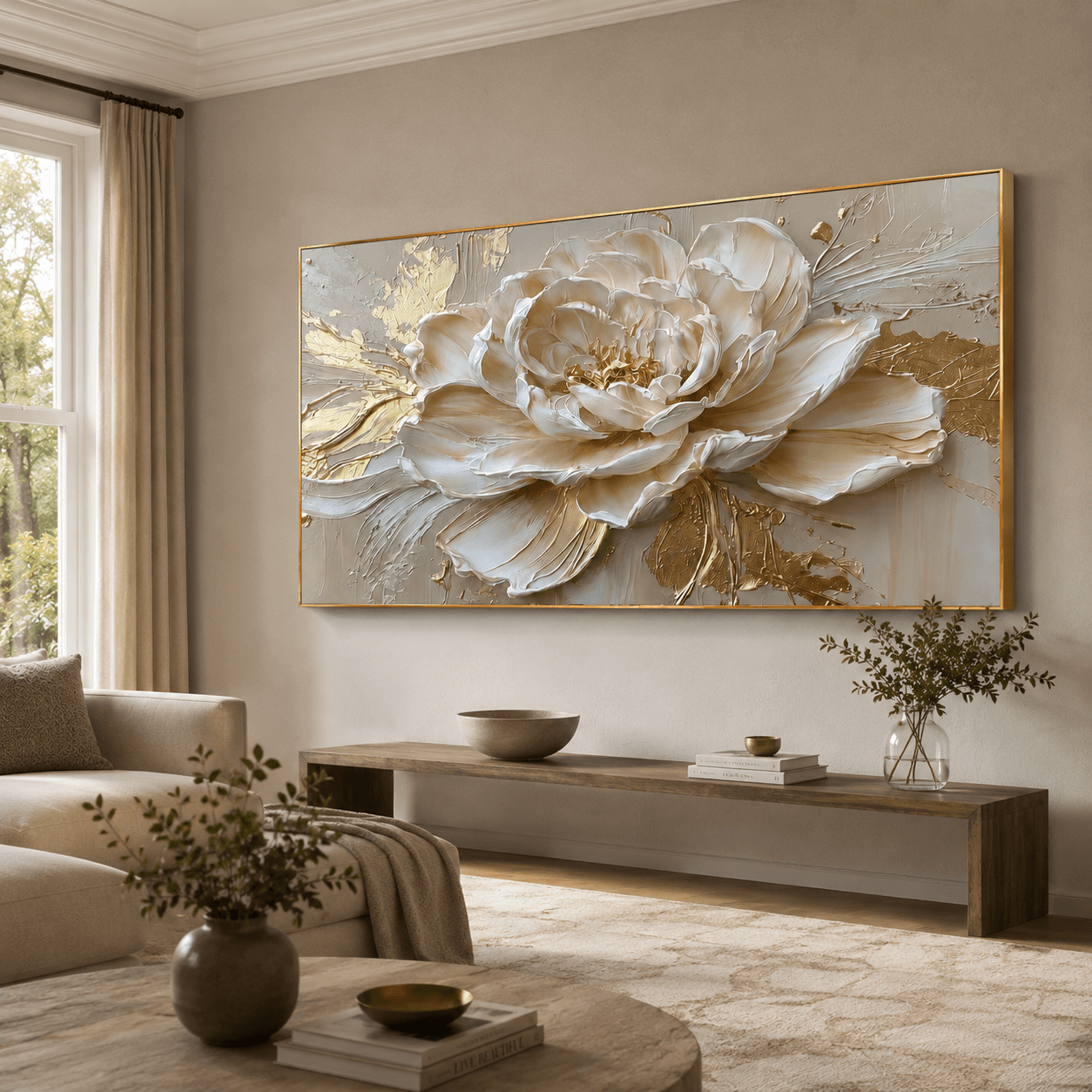Textured Peony Opulence | Cream Gold