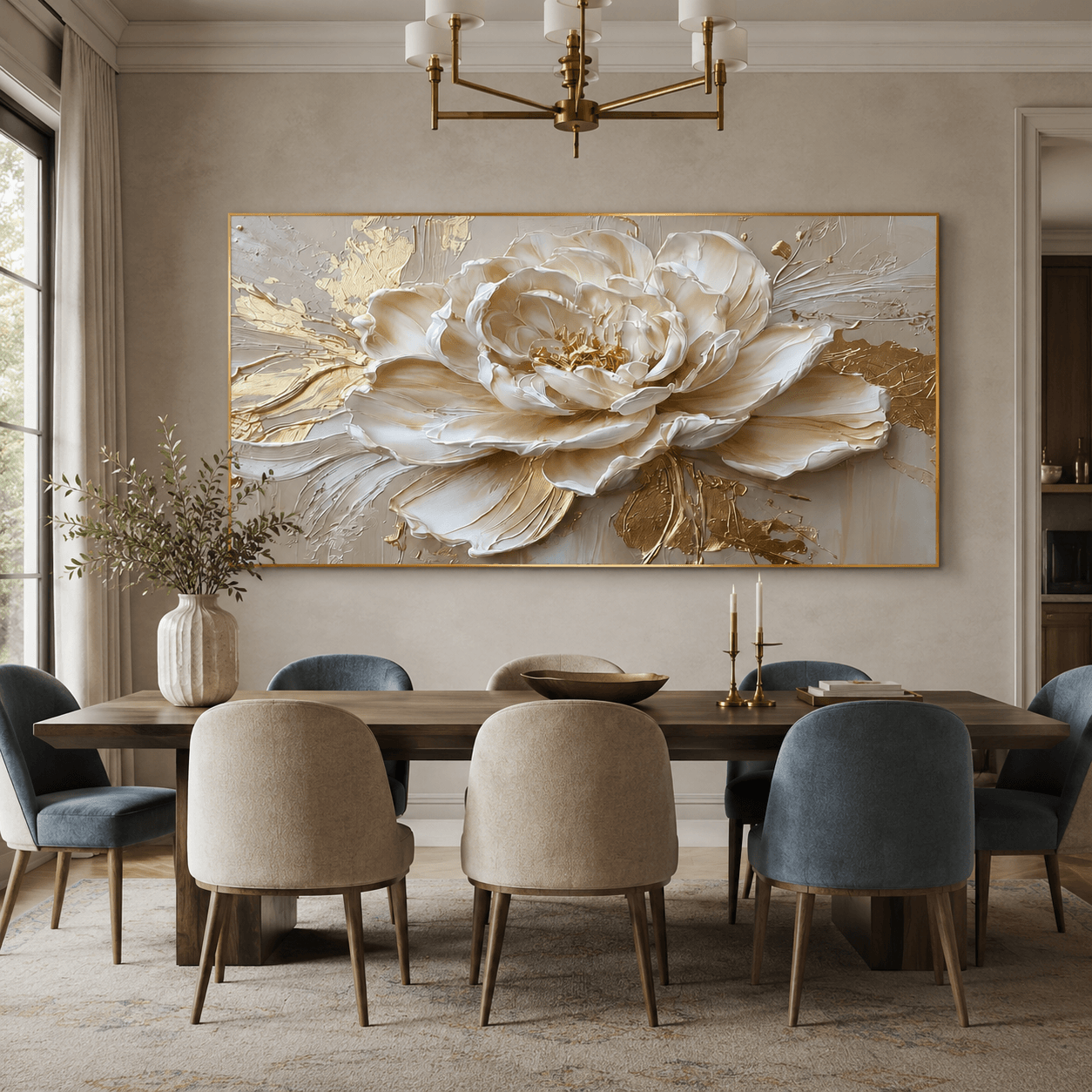 Textured Peony Opulence | Cream Gold