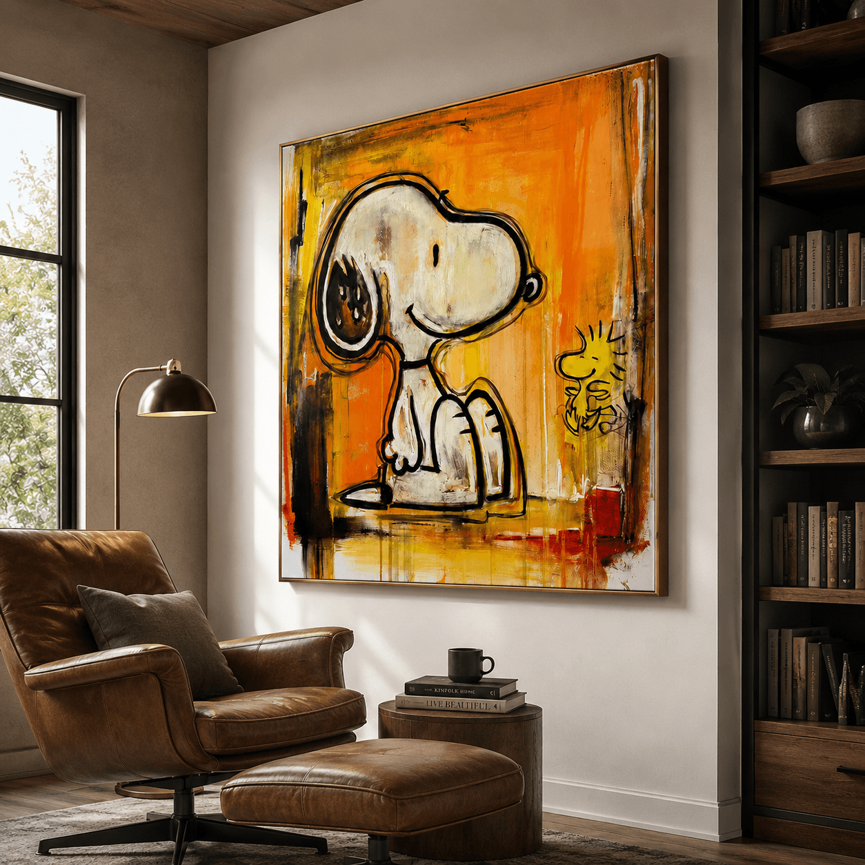Snoopy Duo mit Textur | Orangefarbener Hintergrund