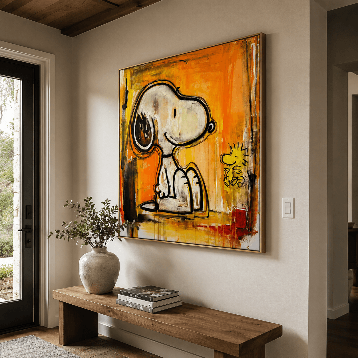 Snoopy Duo mit Textur | Orangefarbener Hintergrund