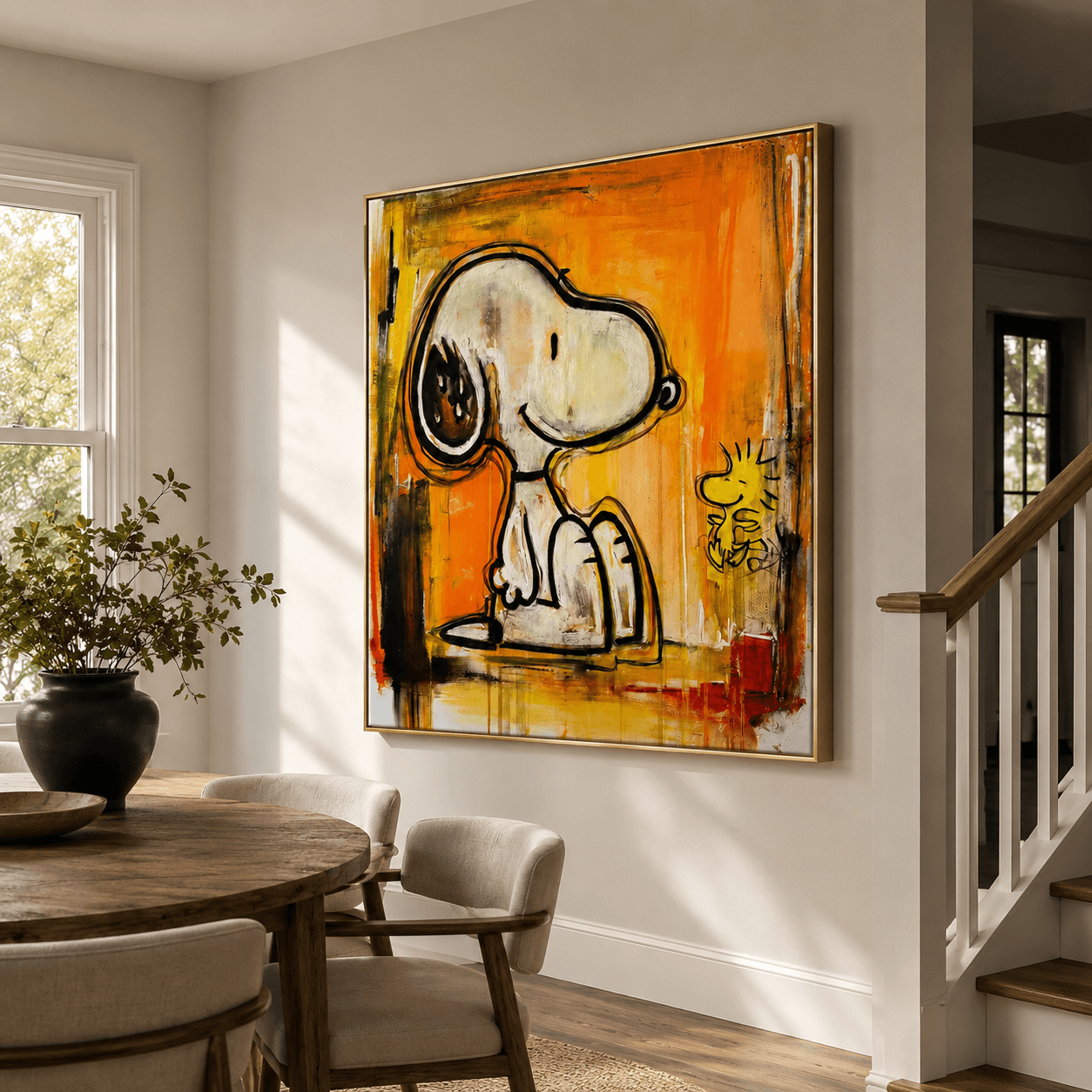 Snoopy Duo mit Textur | Orangefarbener Hintergrund
