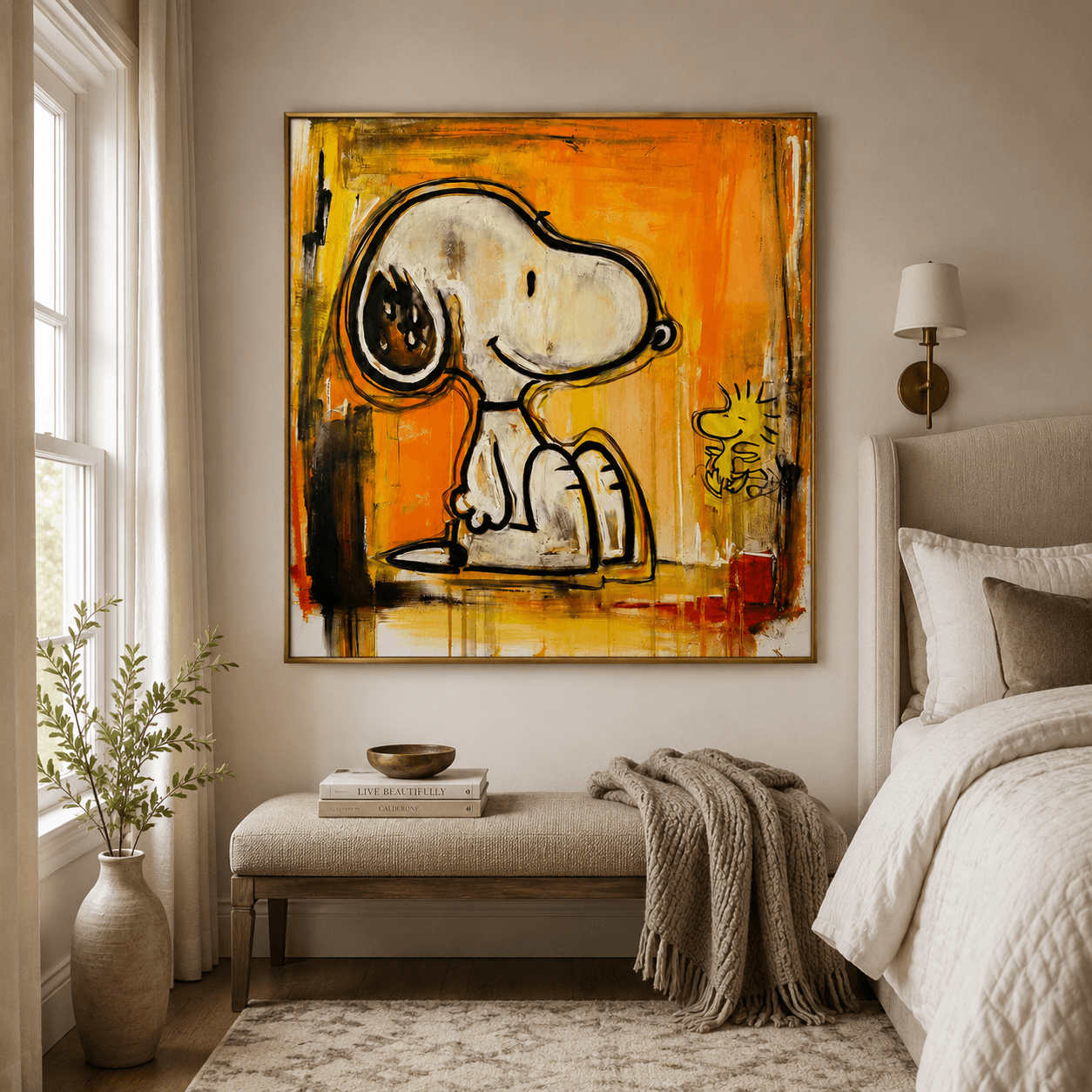 Snoopy Duo mit Textur | Orangefarbener Hintergrund