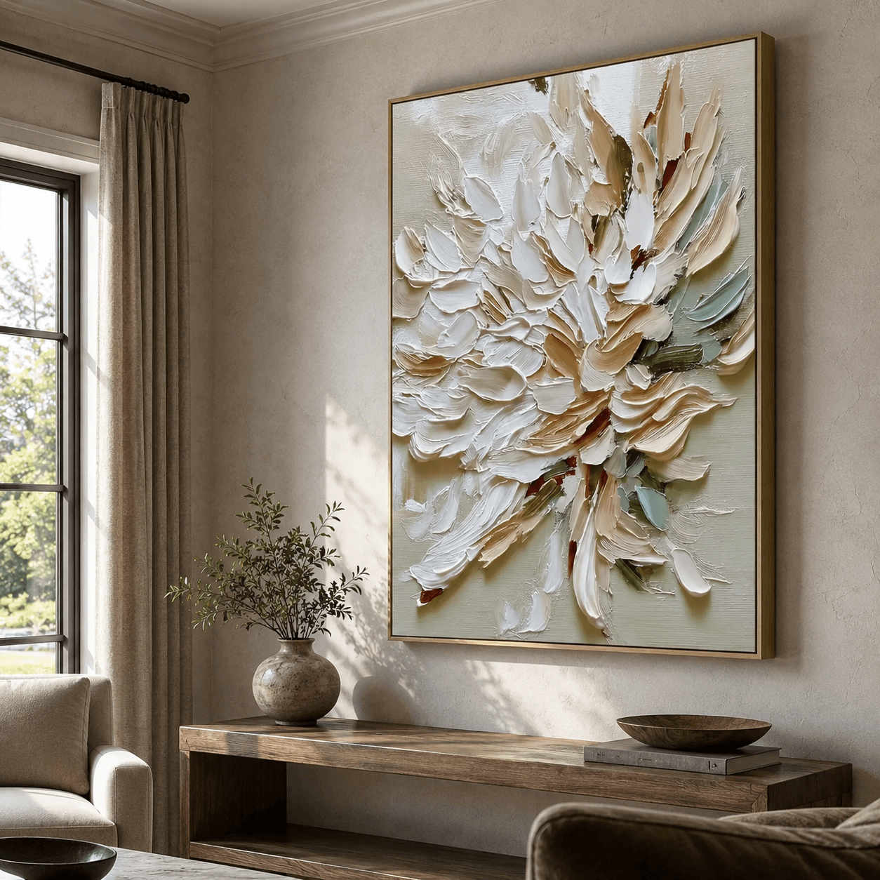 Textured Floral Elegance | Beige Blossom