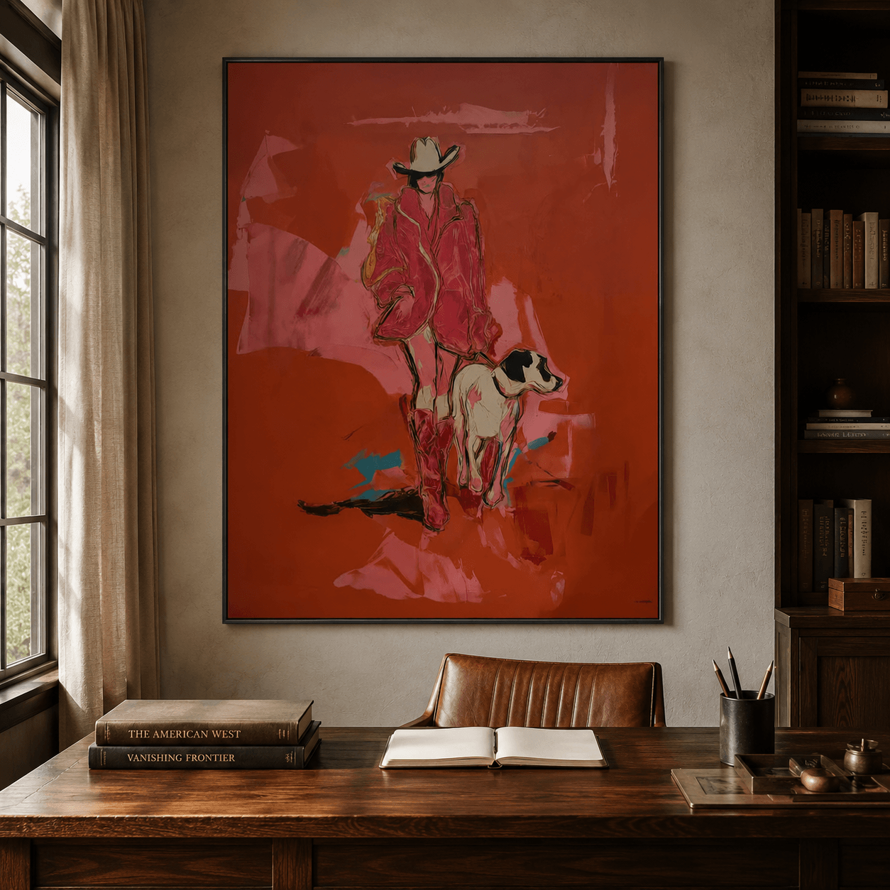 Vintage Americana Art | Cowgirl Dog Stroll
