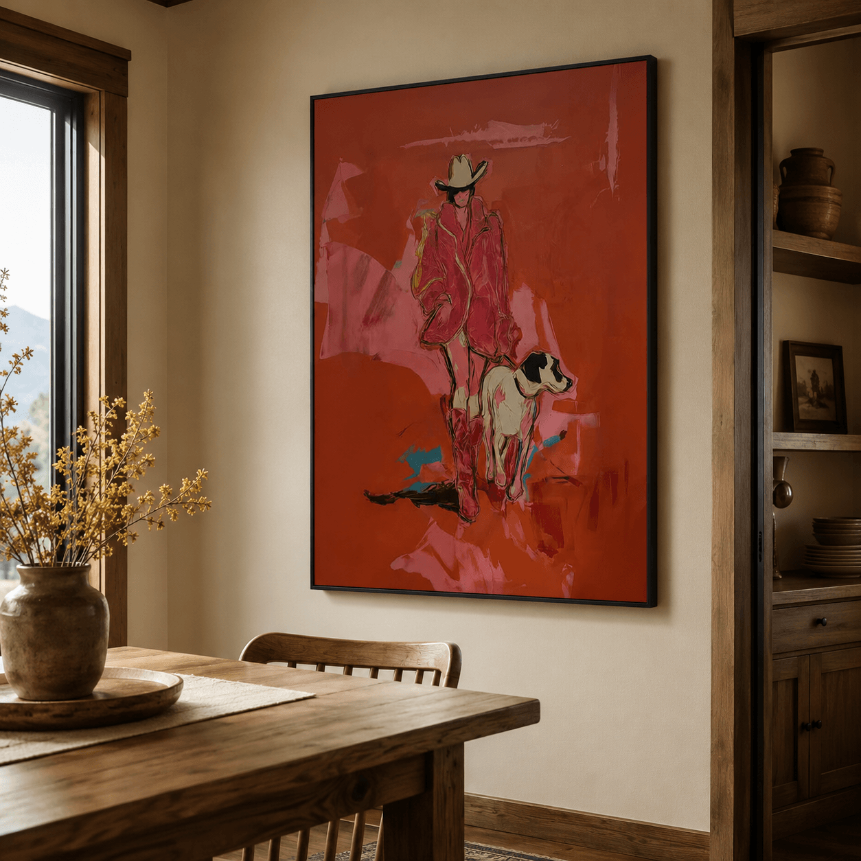 Vintage Americana Art | Cowgirl Dog Stroll