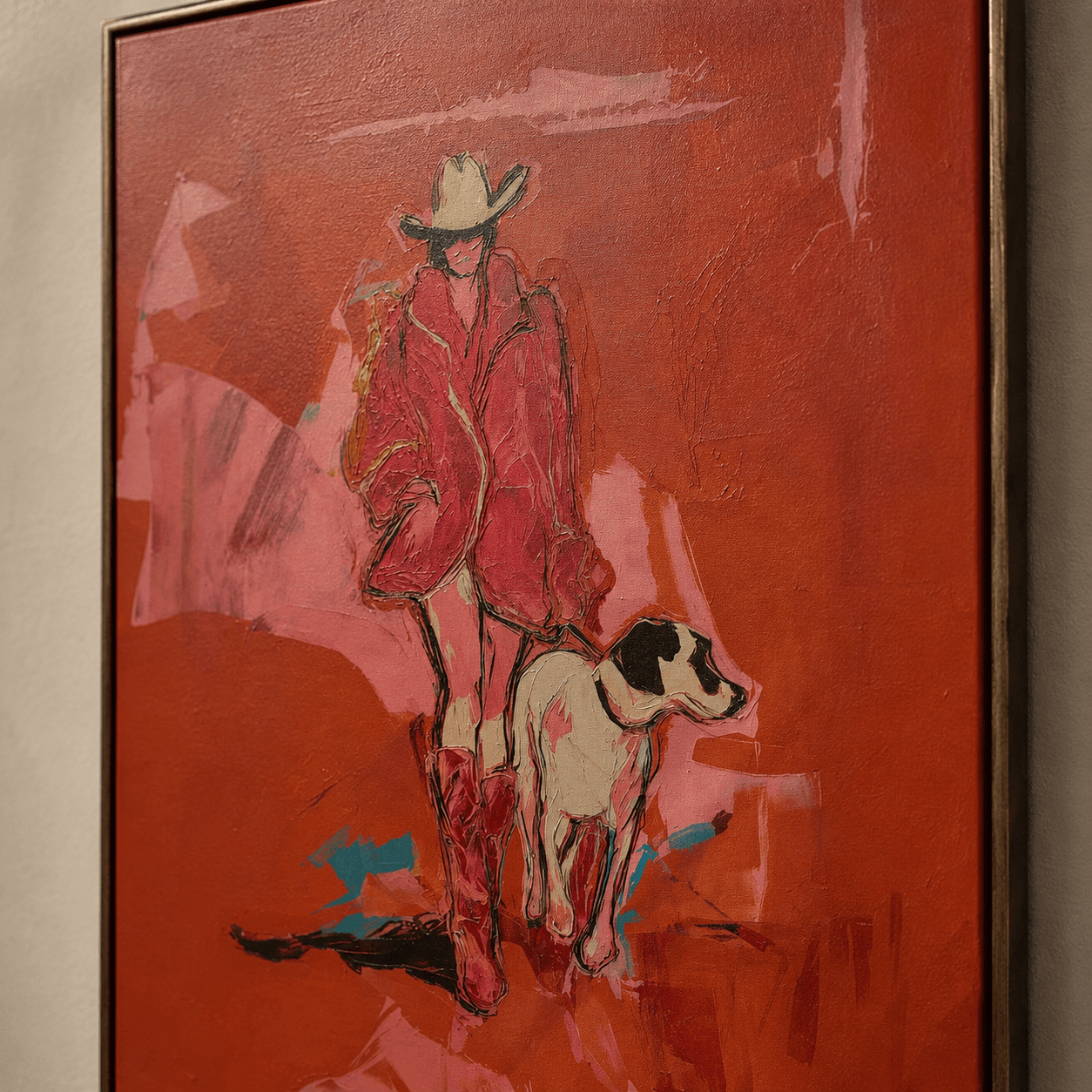 Vintage Americana Art | Cowgirl Dog Stroll