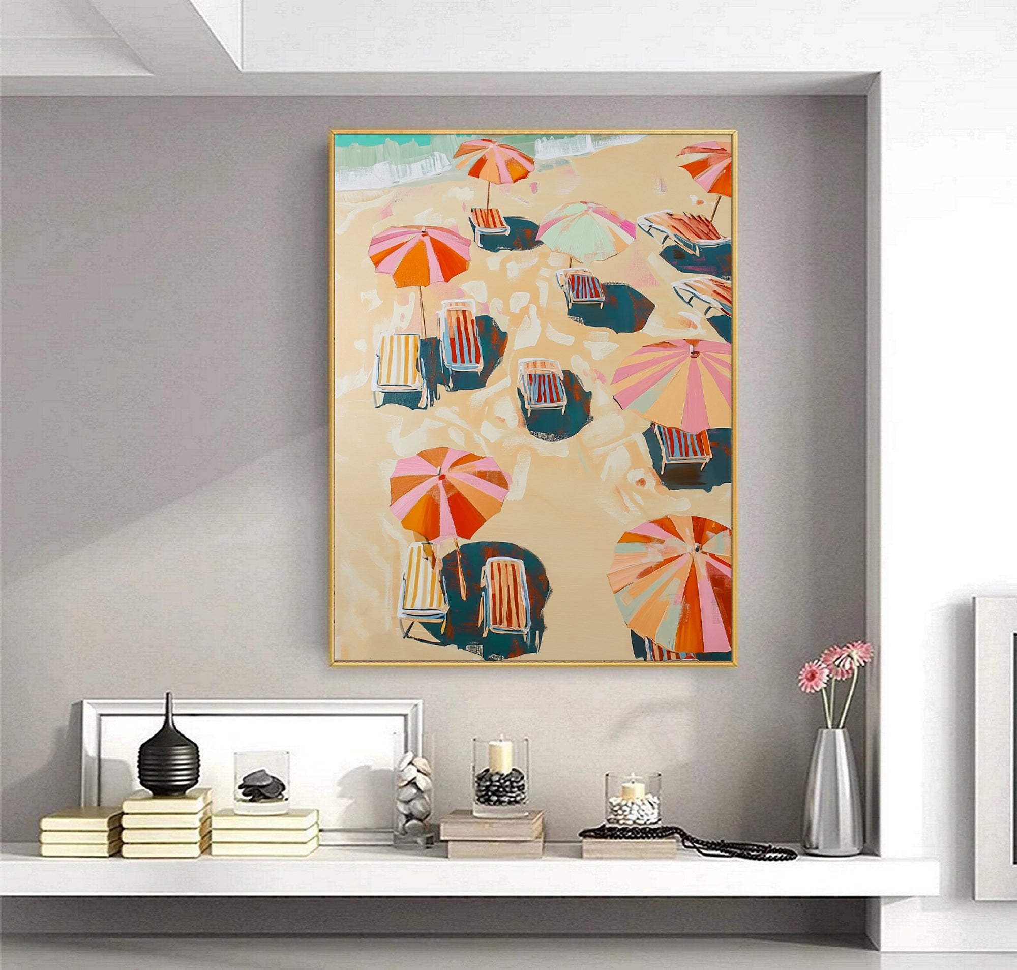 Textured Coastal Cheer | Vibrant Umbrellas