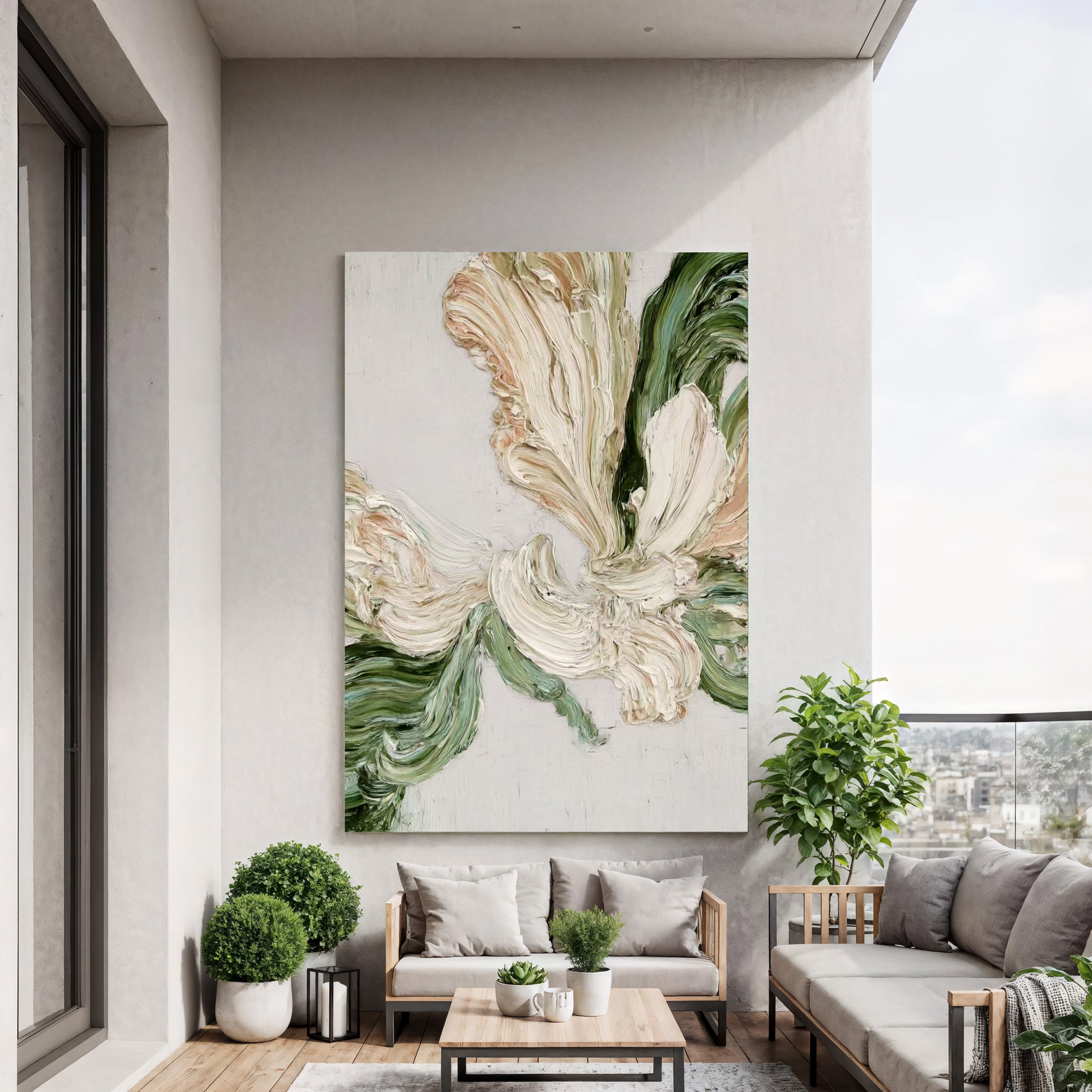 Textured Floral Impasto | Cream Verdigris