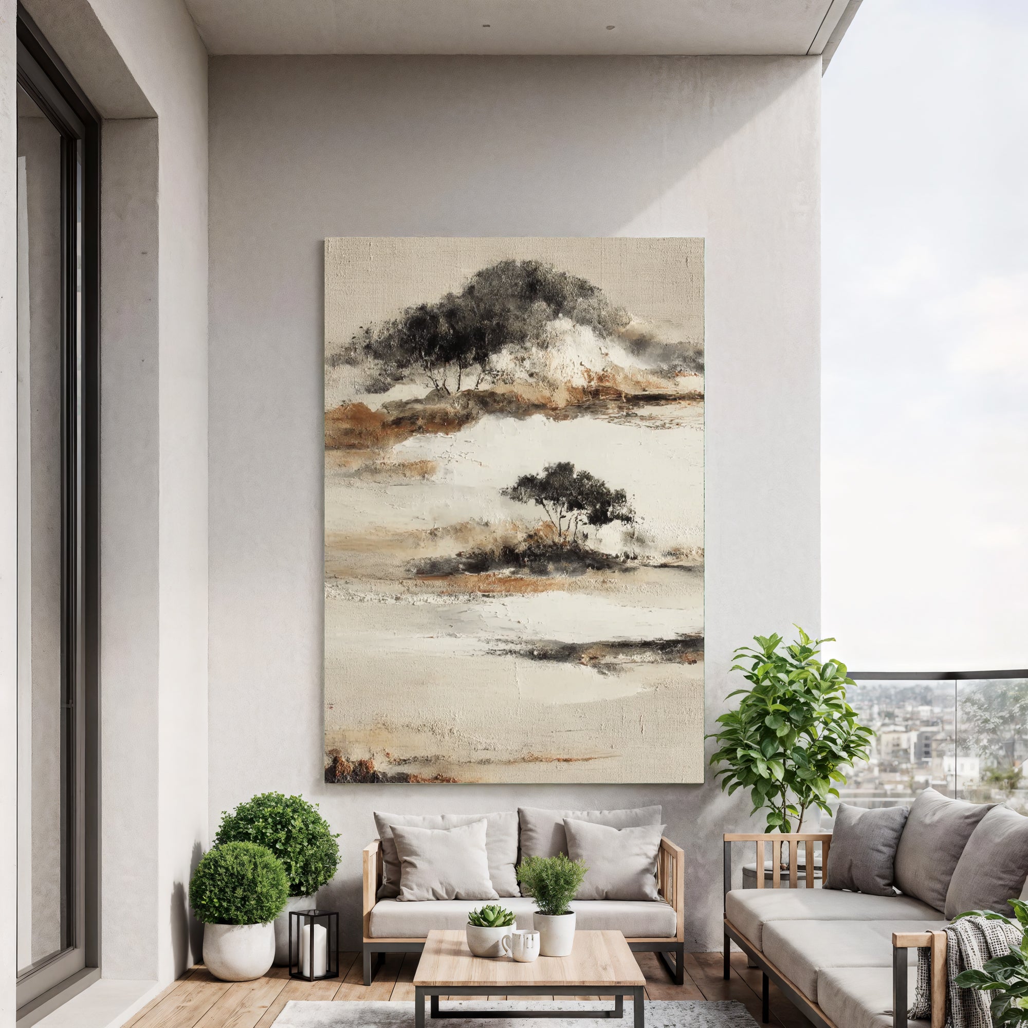 Textured Serene Landscape | Black Beige