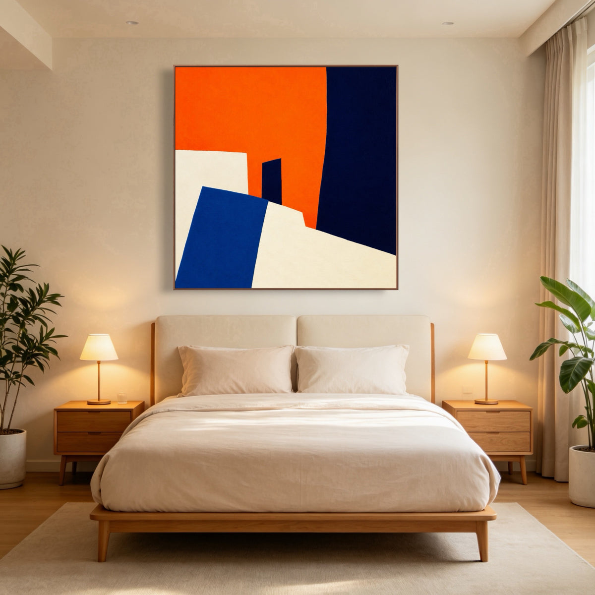 Angles Against Orange — vertical geometric & linear art, view 3