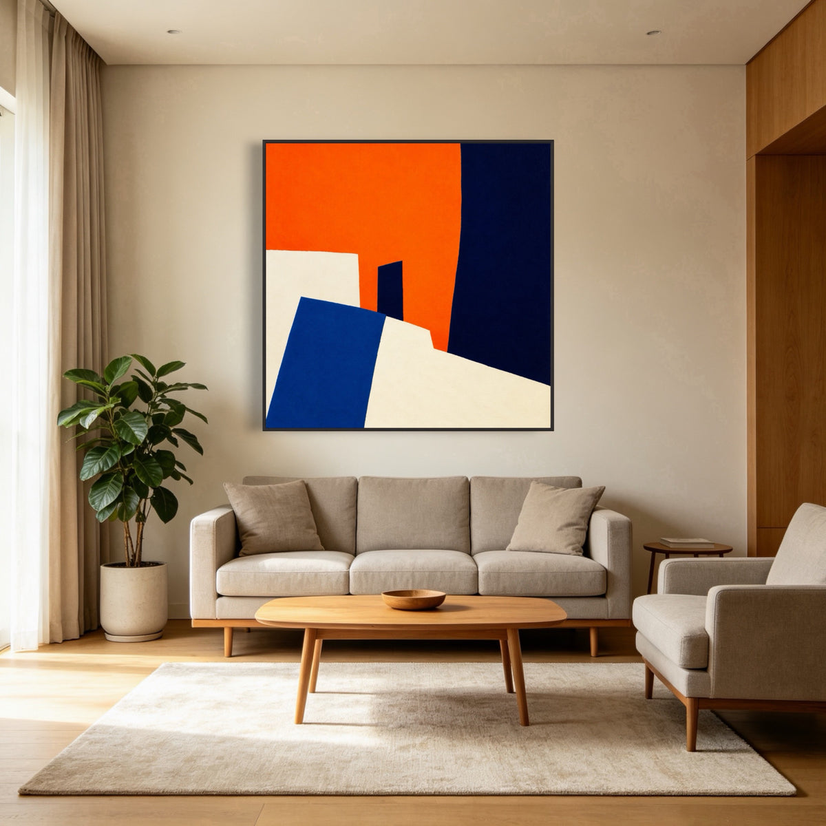 Angles Against Orange — vertical geometric & linear art, view 5