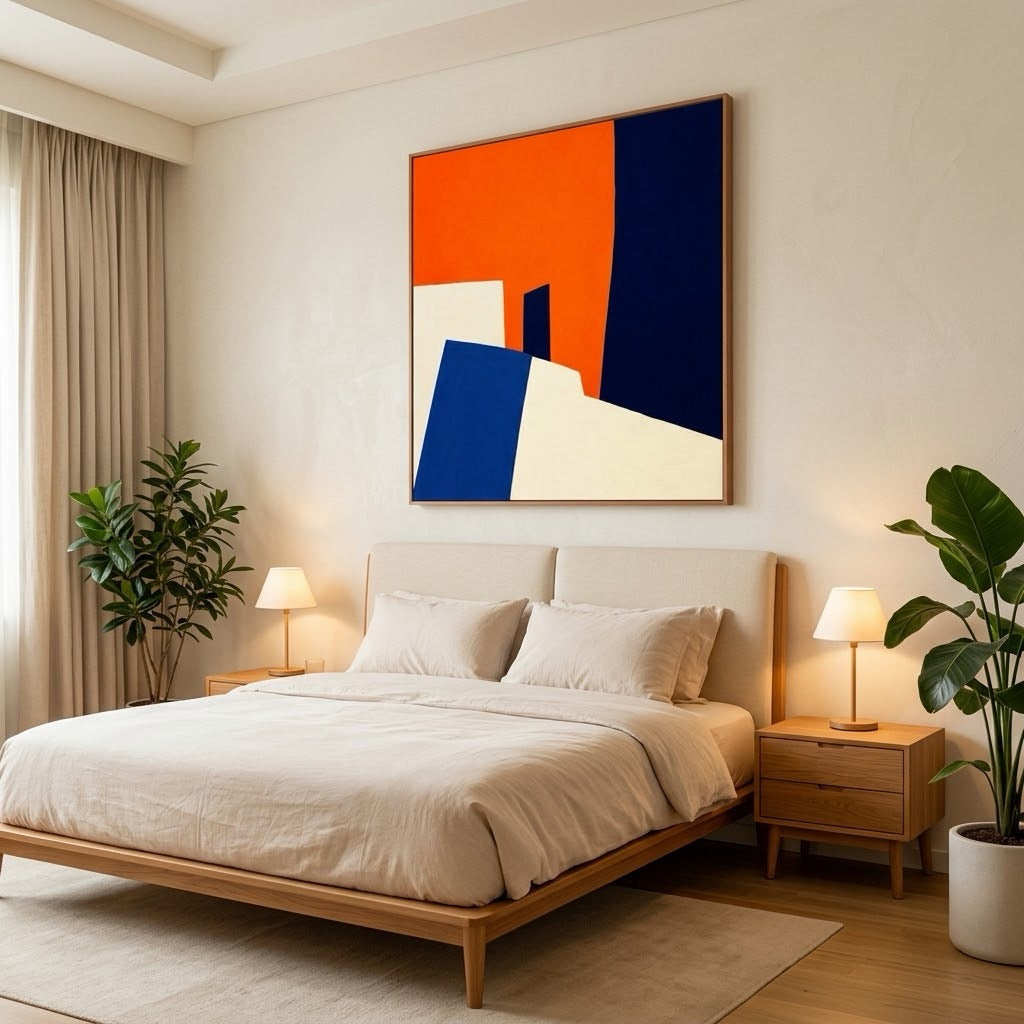Angles Against Orange — vertical geometric & linear art, view 6