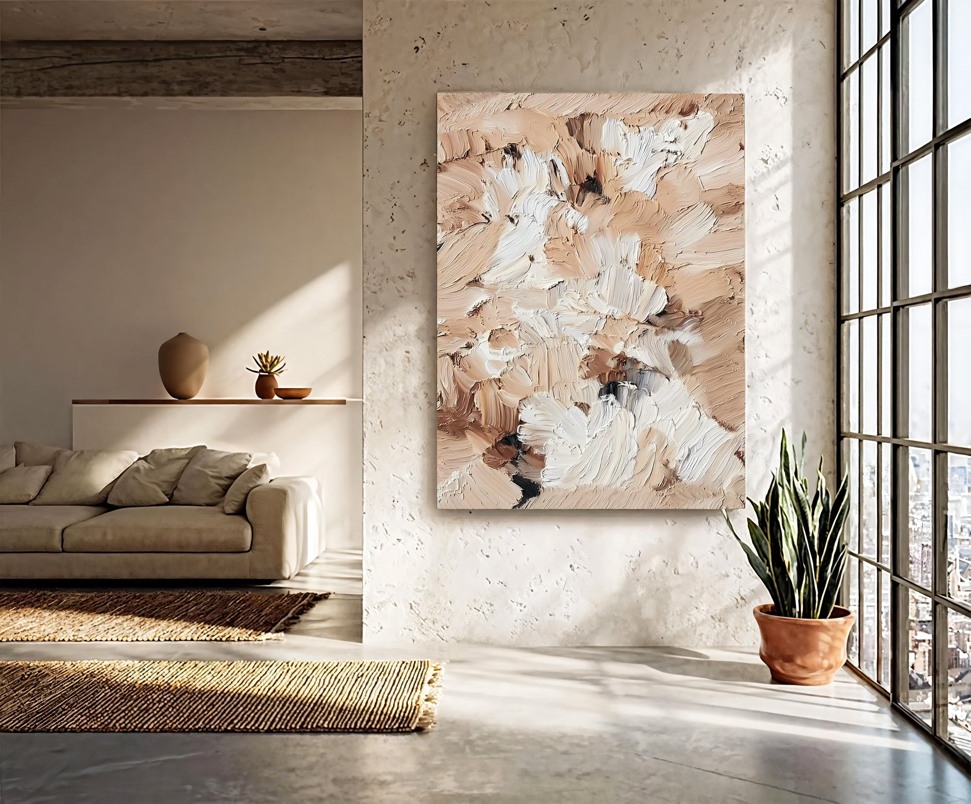 Textured Beige Flourishes | Cream Brown