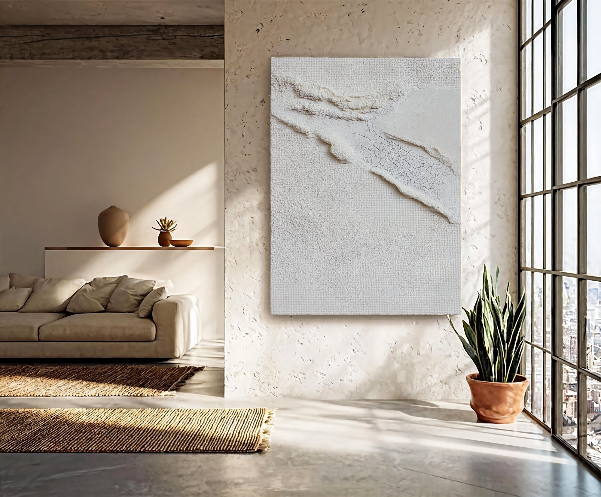 Textured White Fissures | Ivory Hues