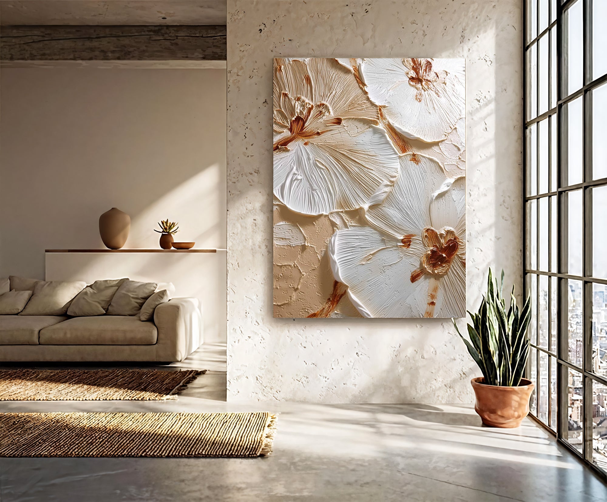 Textured Petal Splendor | Cream Blossoms