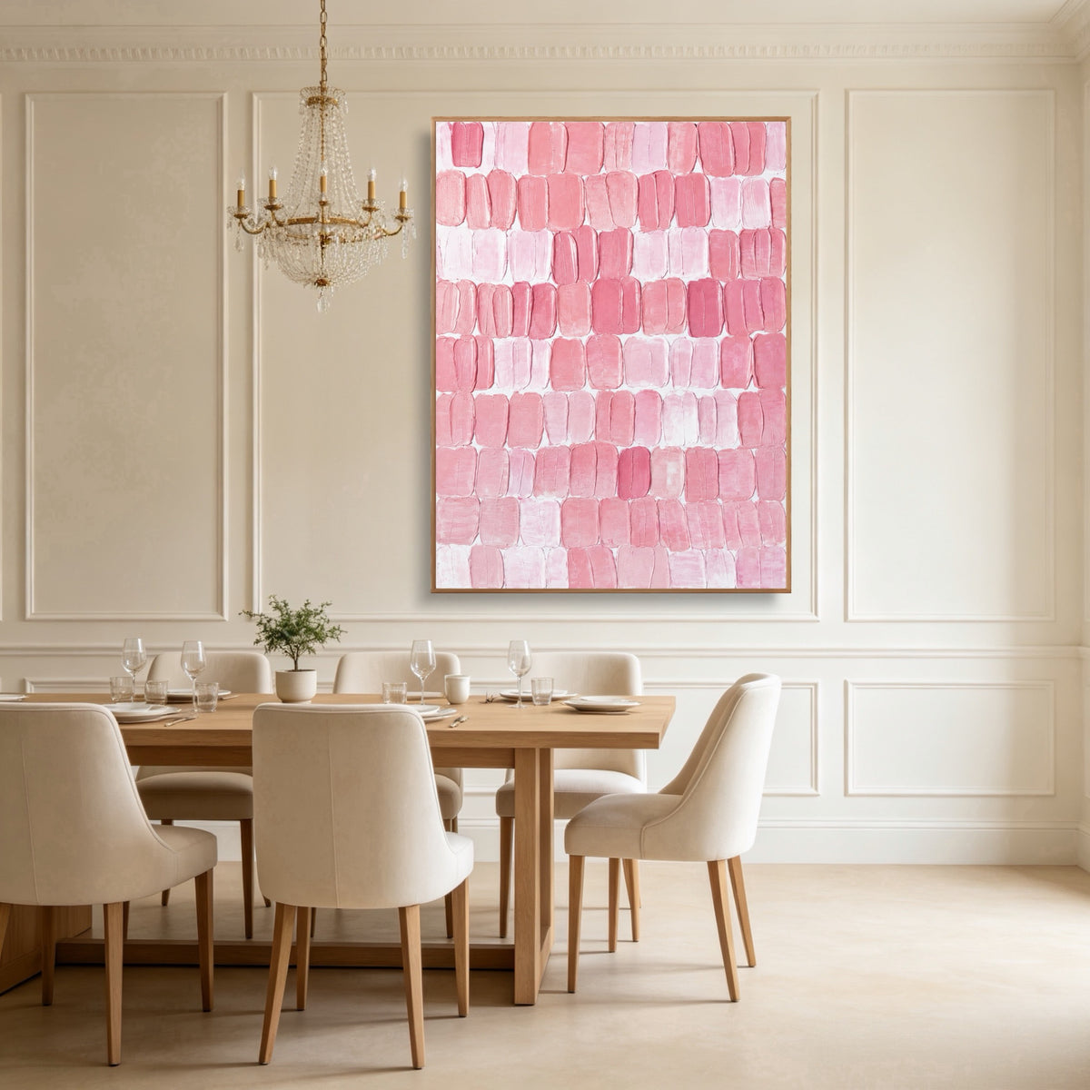 Blush In Blocks — vertical textured & impasto art, view 1