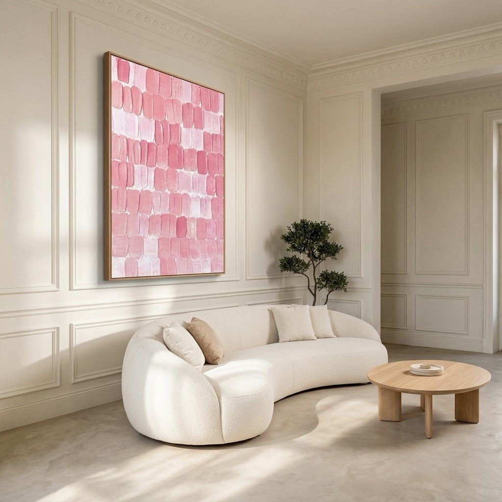 Blush In Blocks — vertical textured & impasto art, view 7