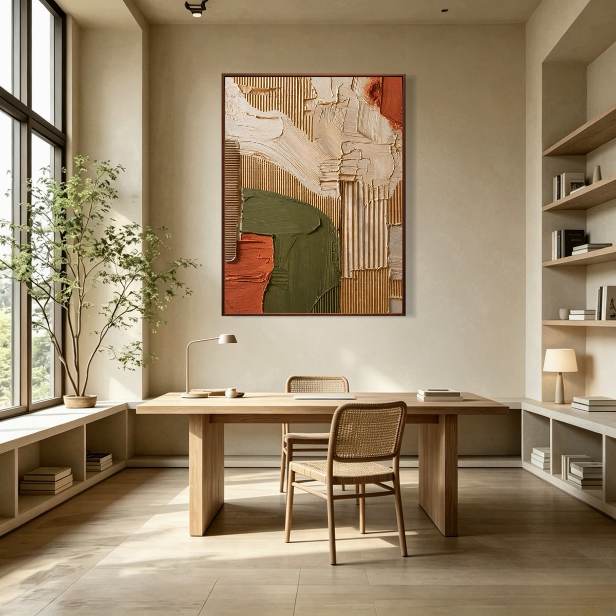 Carved Meadow Layers — vertical textured & impasto art, view 1