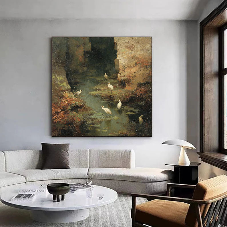 Textured Wetland Serenity | White Herons