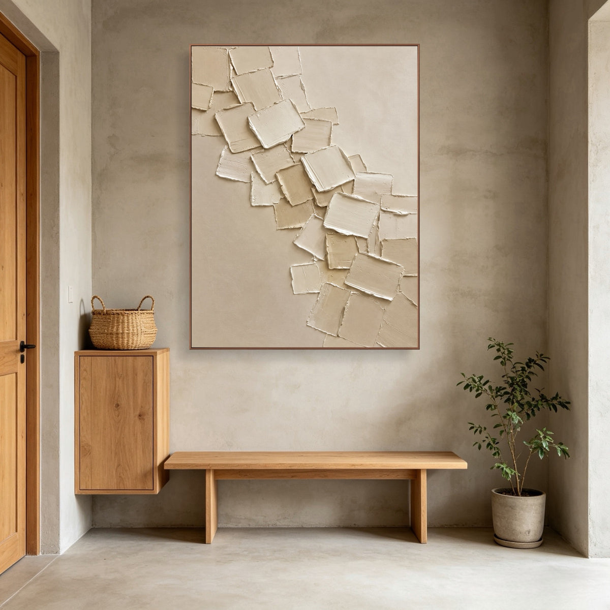 Falling Plaster Leaves — vertical textured & impasto art, view 4