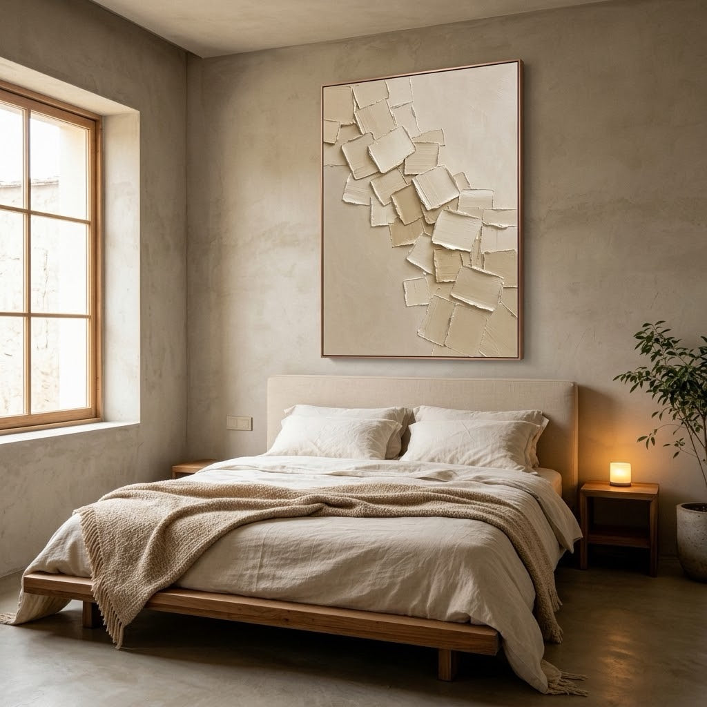 Falling Plaster Leaves — vertical textured & impasto art, view 6