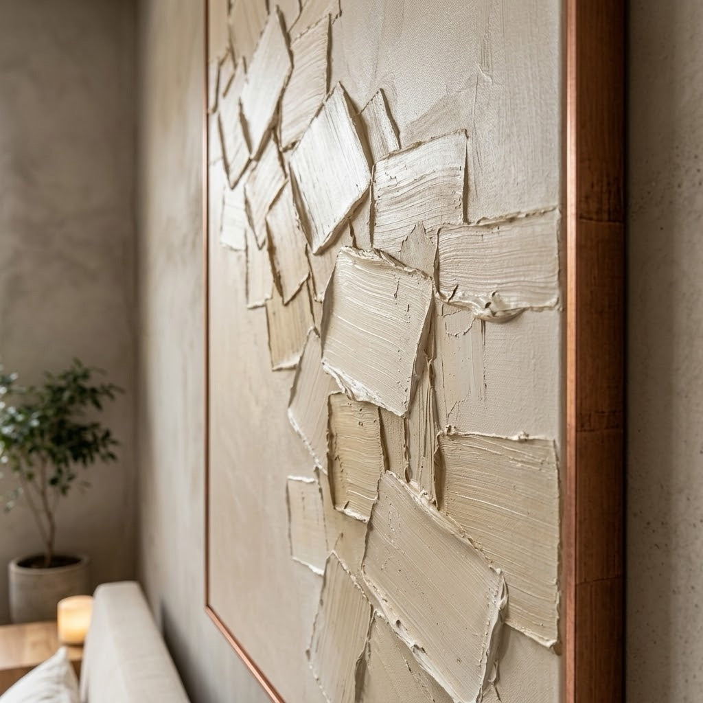 Falling Plaster Leaves — vertical textured & impasto art, view 7