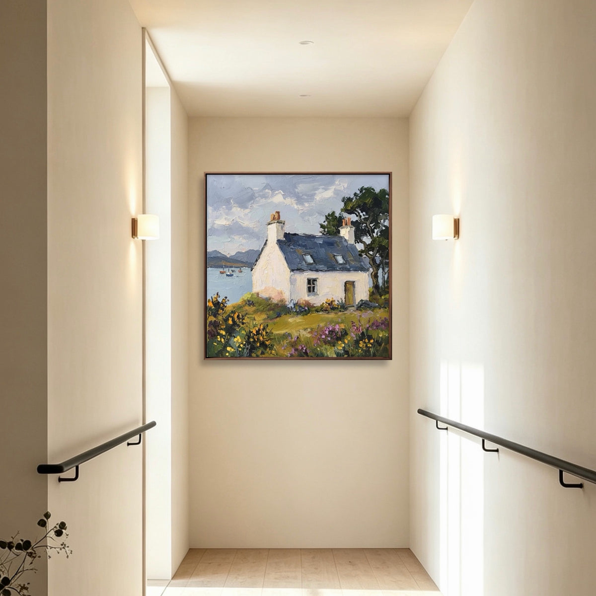Harbor Cottage Morning — vertical coastal & ocean art, view 4