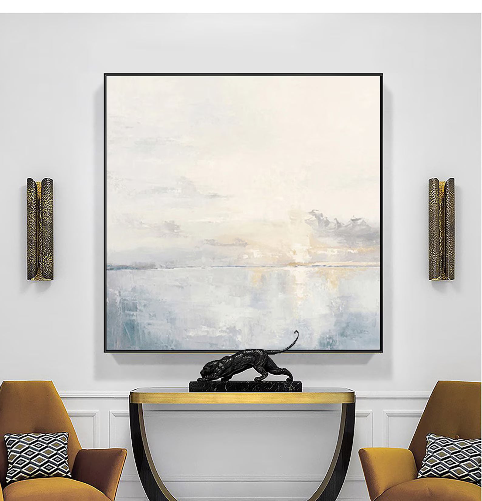 Minimalist Blue Seascape Art | Calm Sophistication