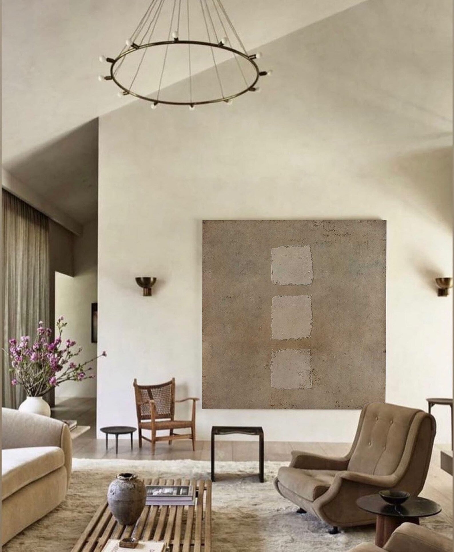 Textured Beige Block Art | Subtle Sophistication