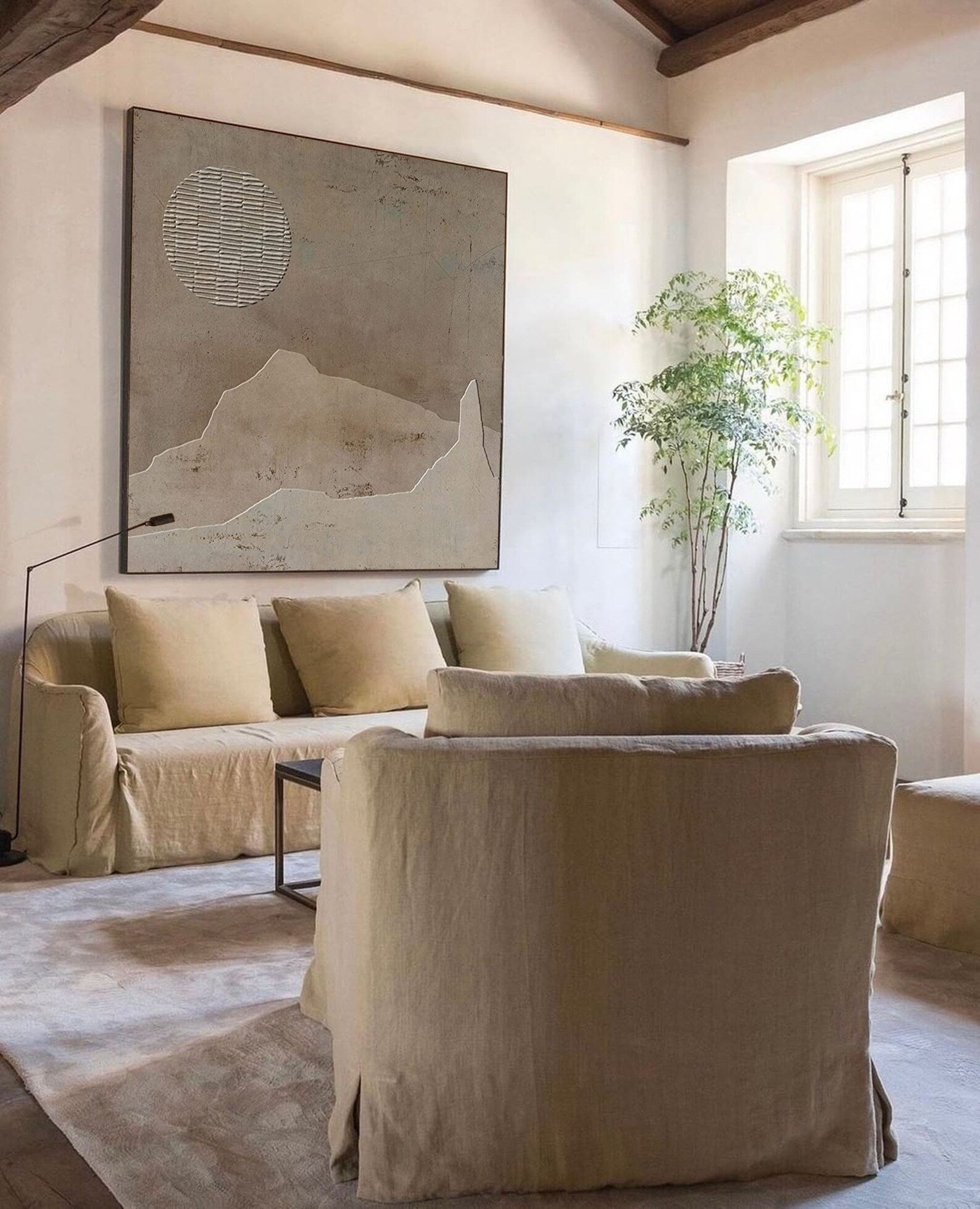 Minimalist Beige Mountain Art | Understated Elegance