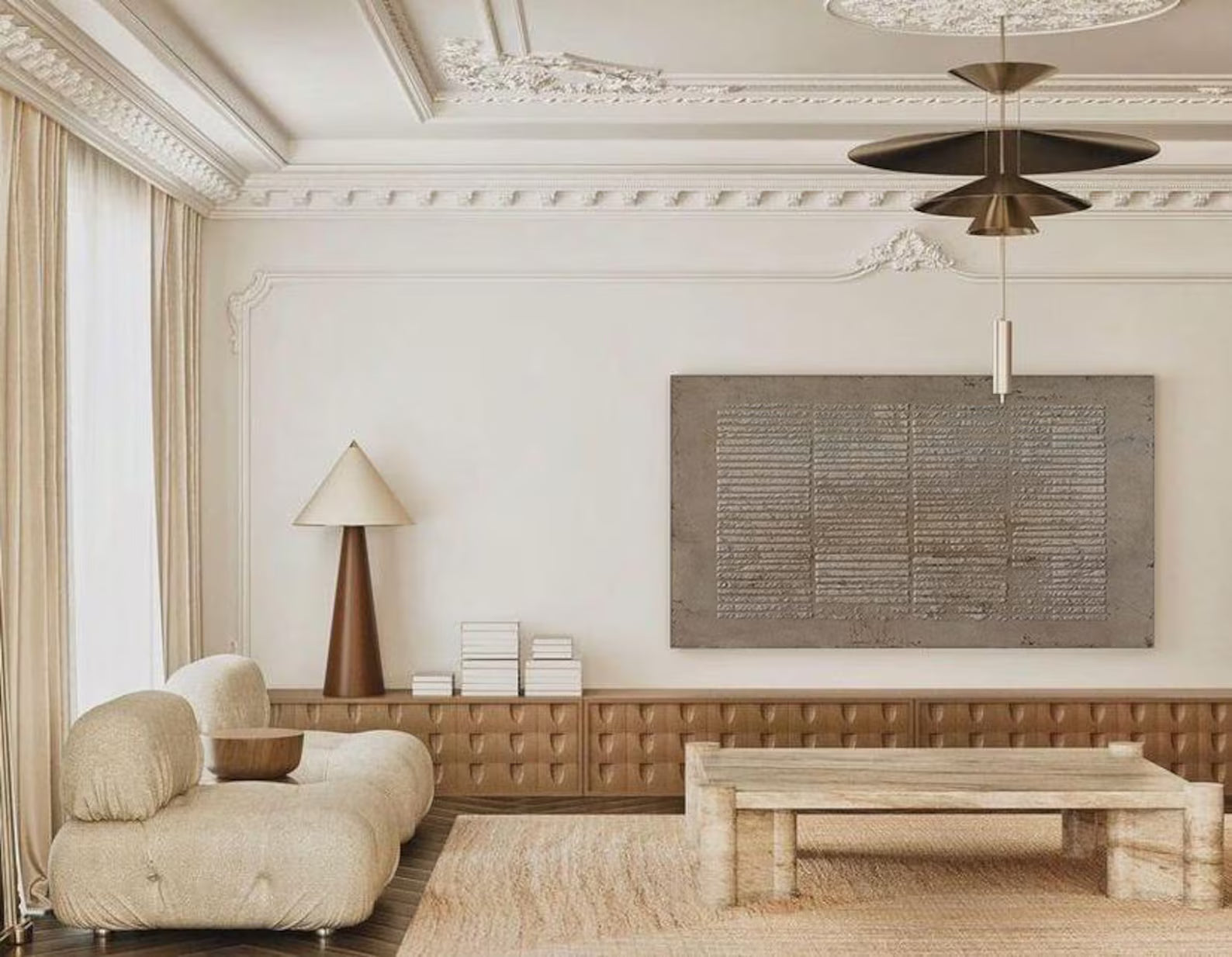 Textured Beige Grid Art | Subtle Elegance