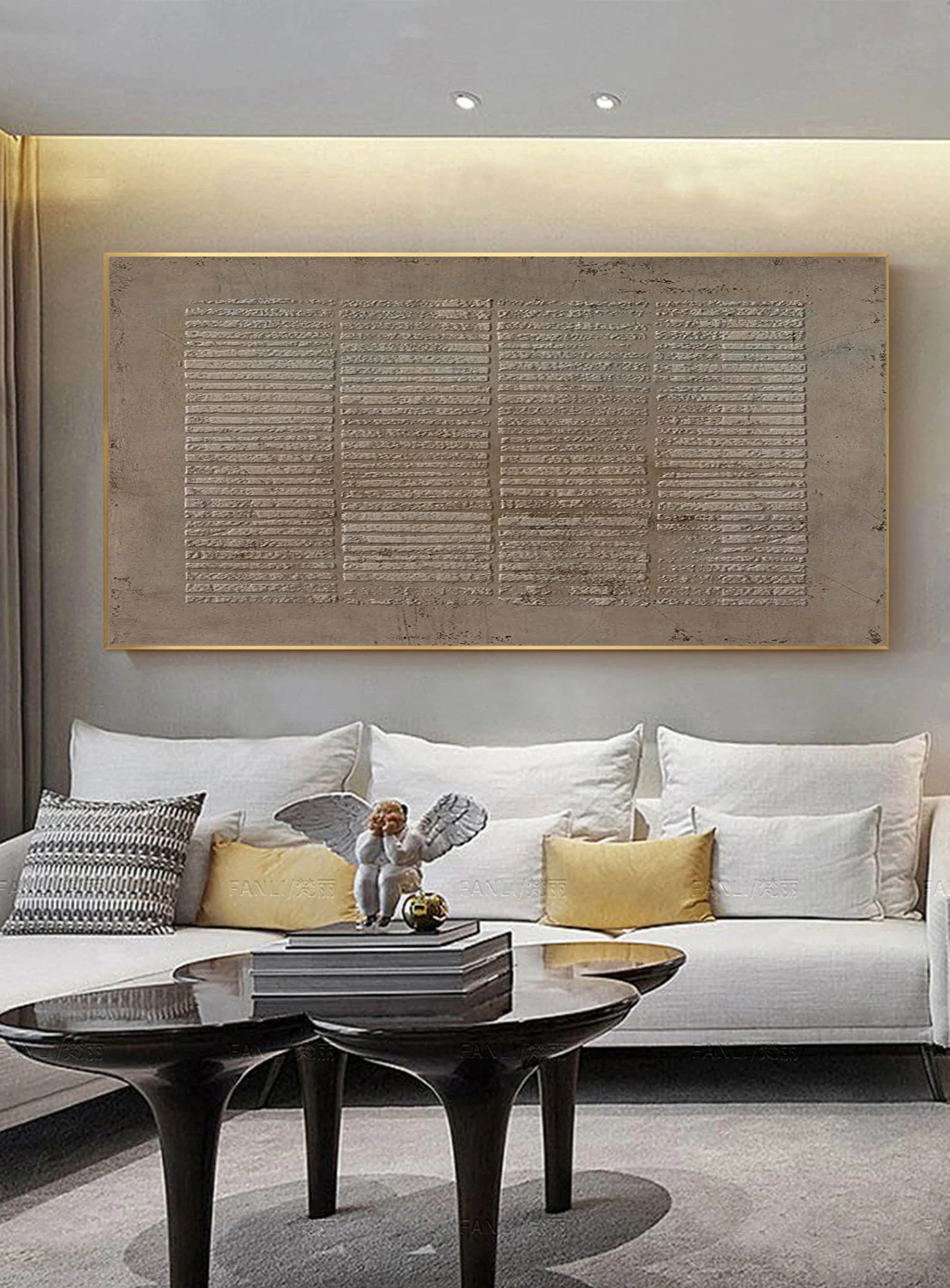 Textured Beige Grid Art | Subtle Elegance