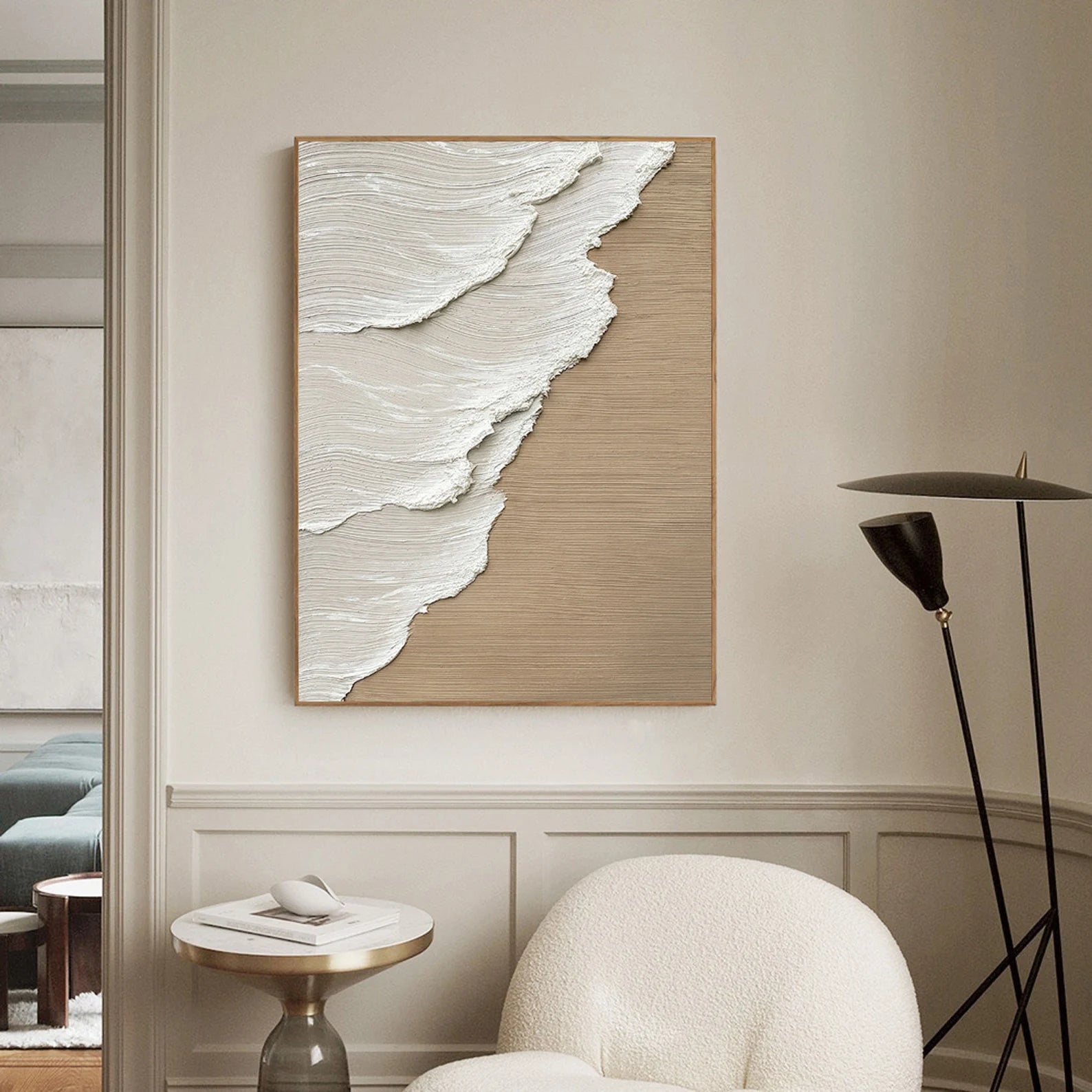 Textured Wave Elegance | Beige White