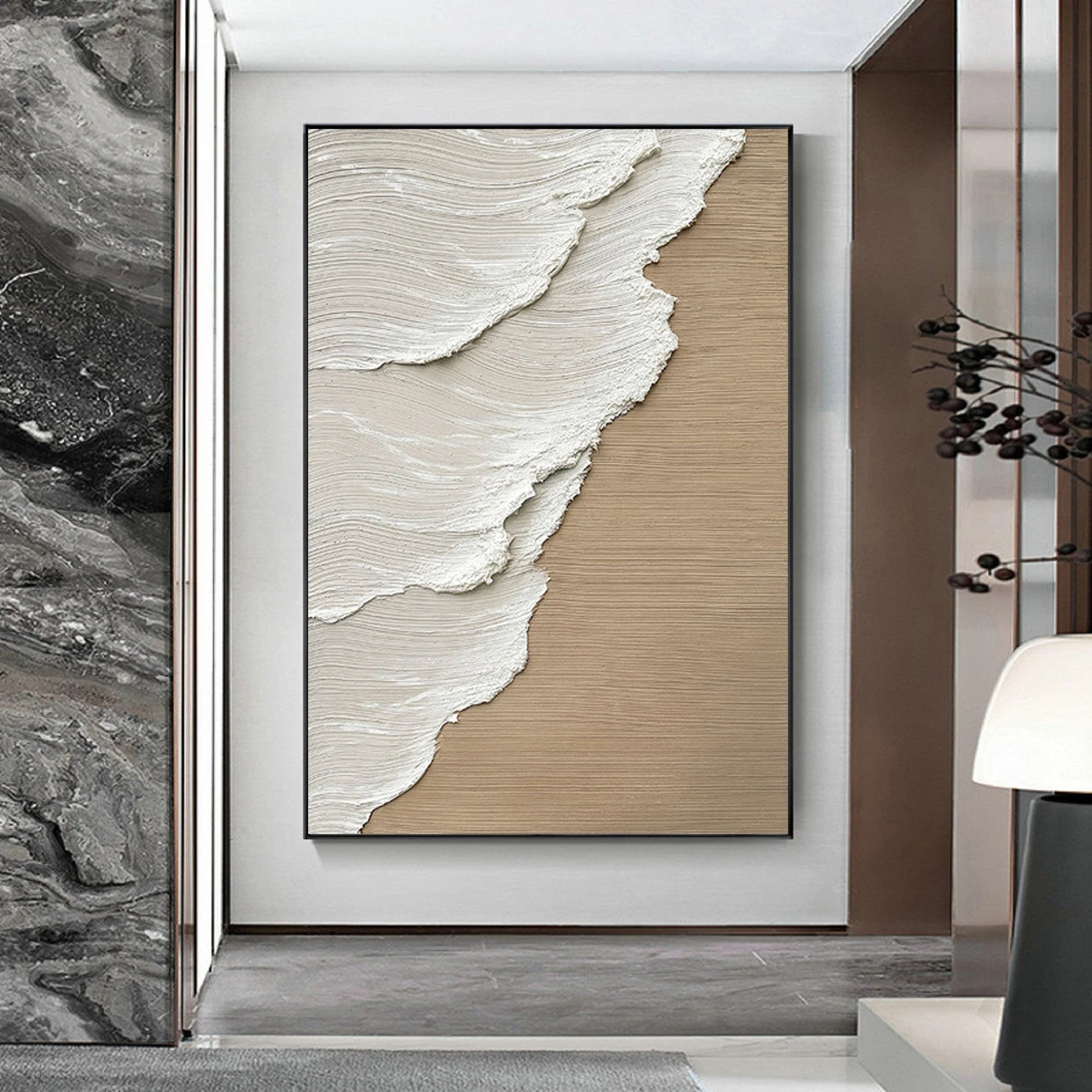 Textured Wave Elegance | Beige White