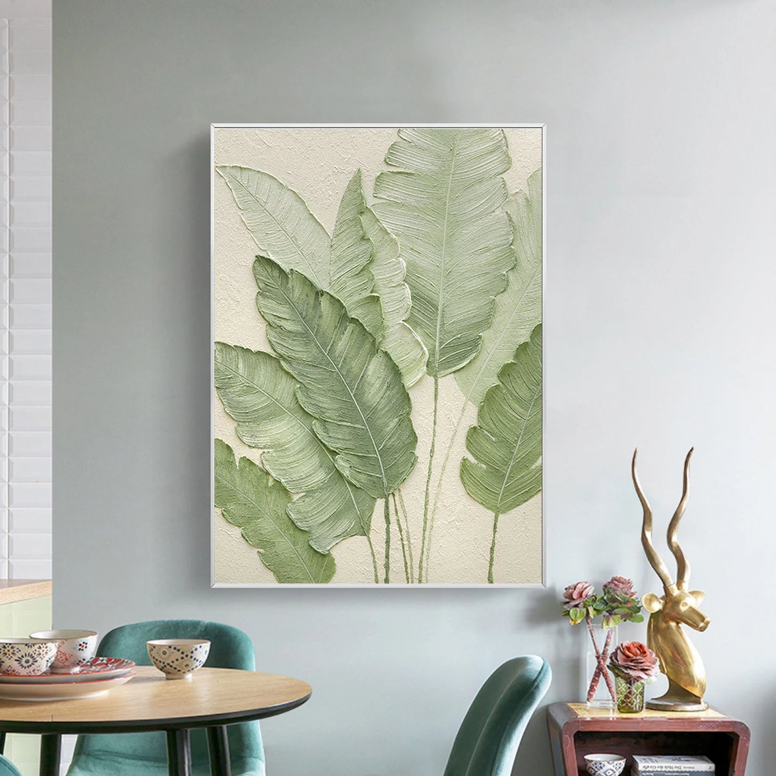 Textured Leaf Elegance | Sage Beige