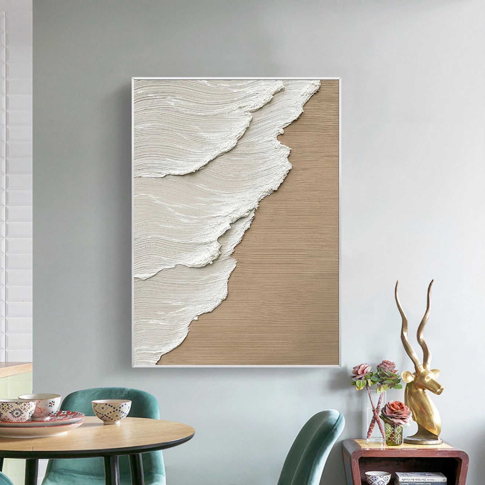 Textured Wave Elegance | Beige White