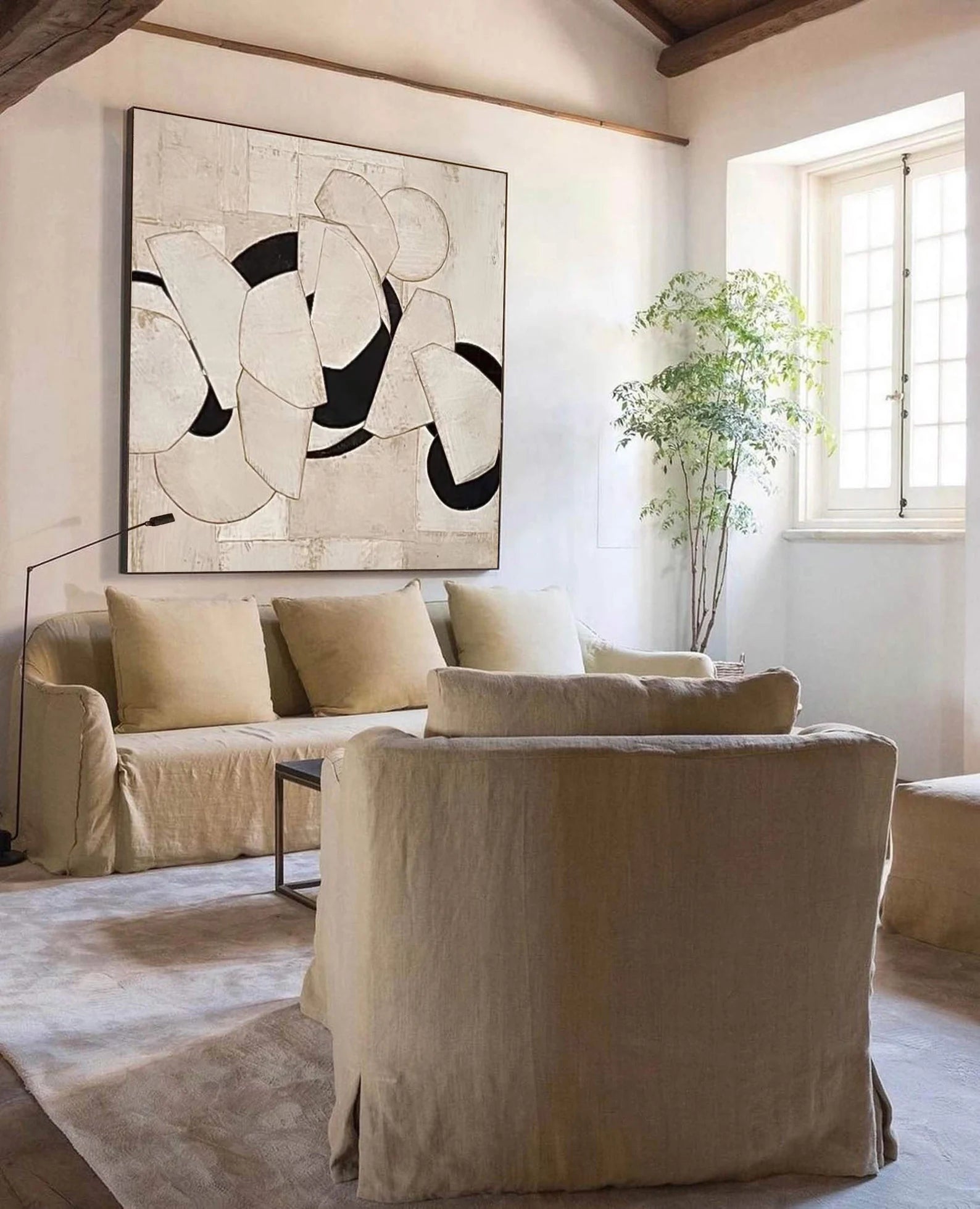 Abstract Beige Black Art | Timeless Sophistication