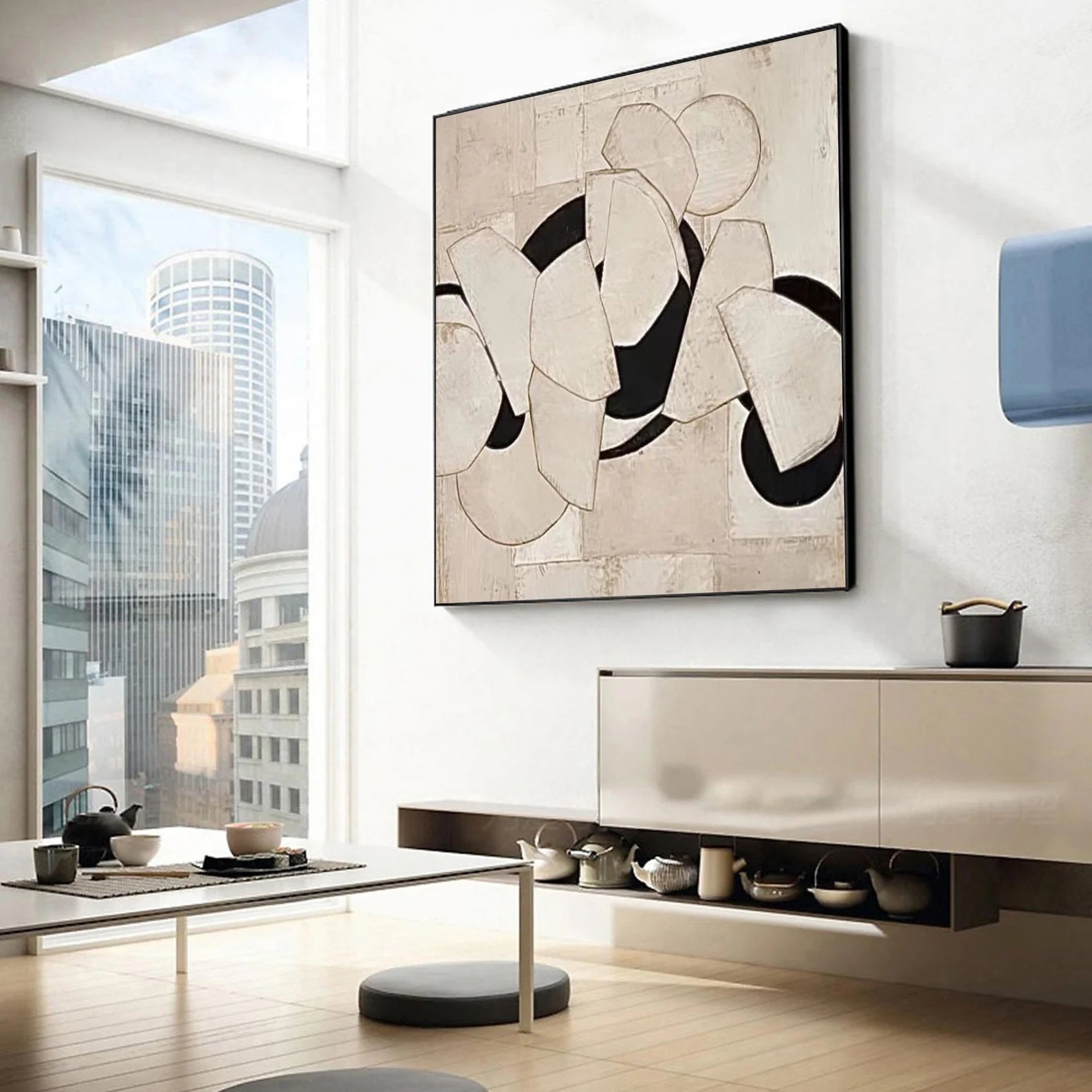 Abstract Beige Black Art | Timeless Sophistication
