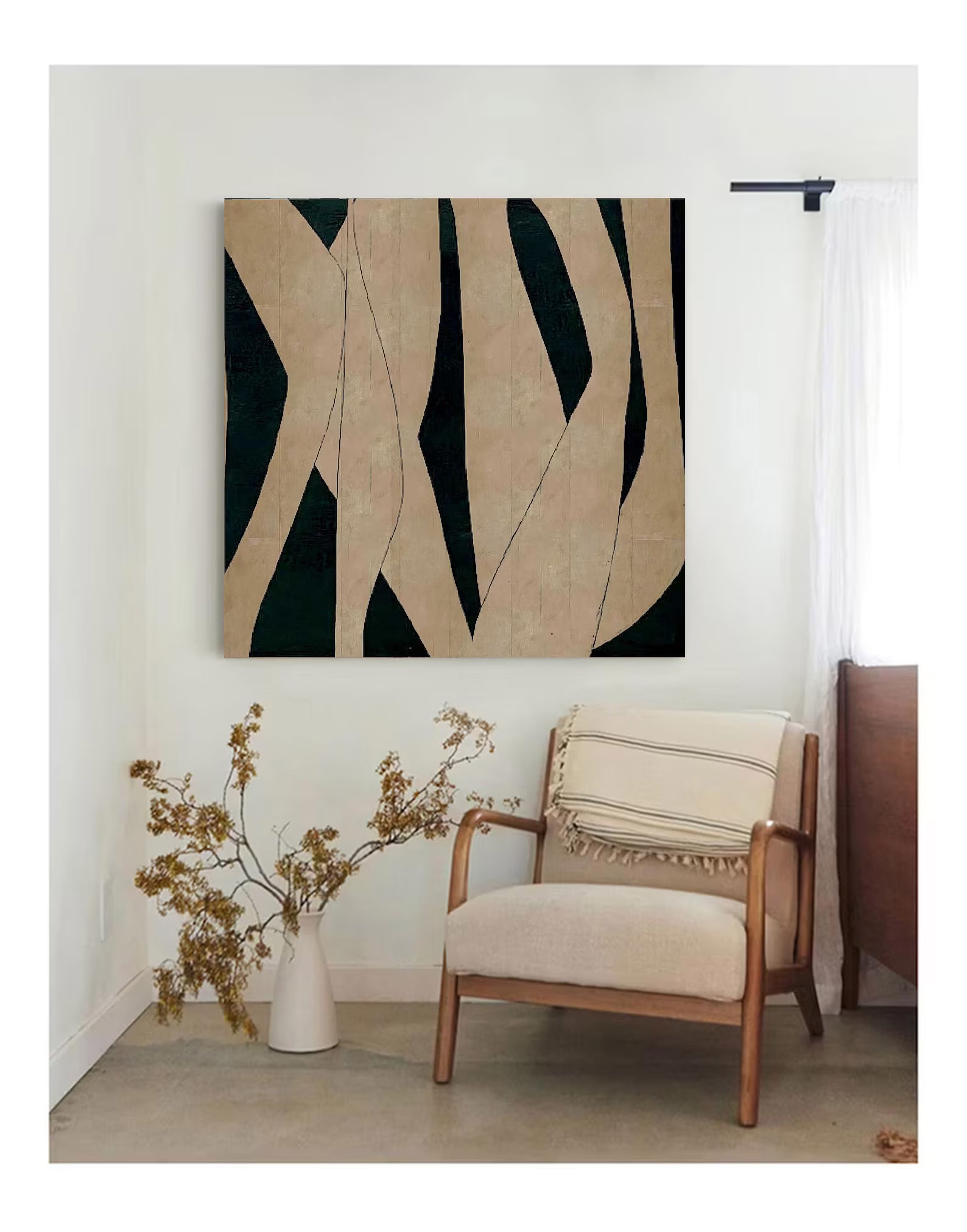 Abstract Beige Black Art | Sleek Sophistication
