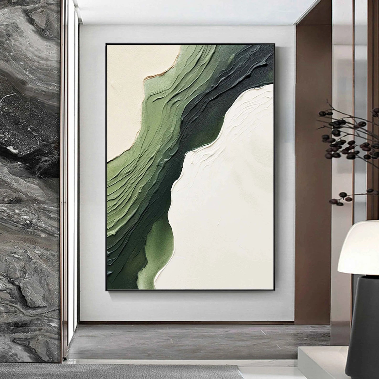 Textured Green Flow | Nature White