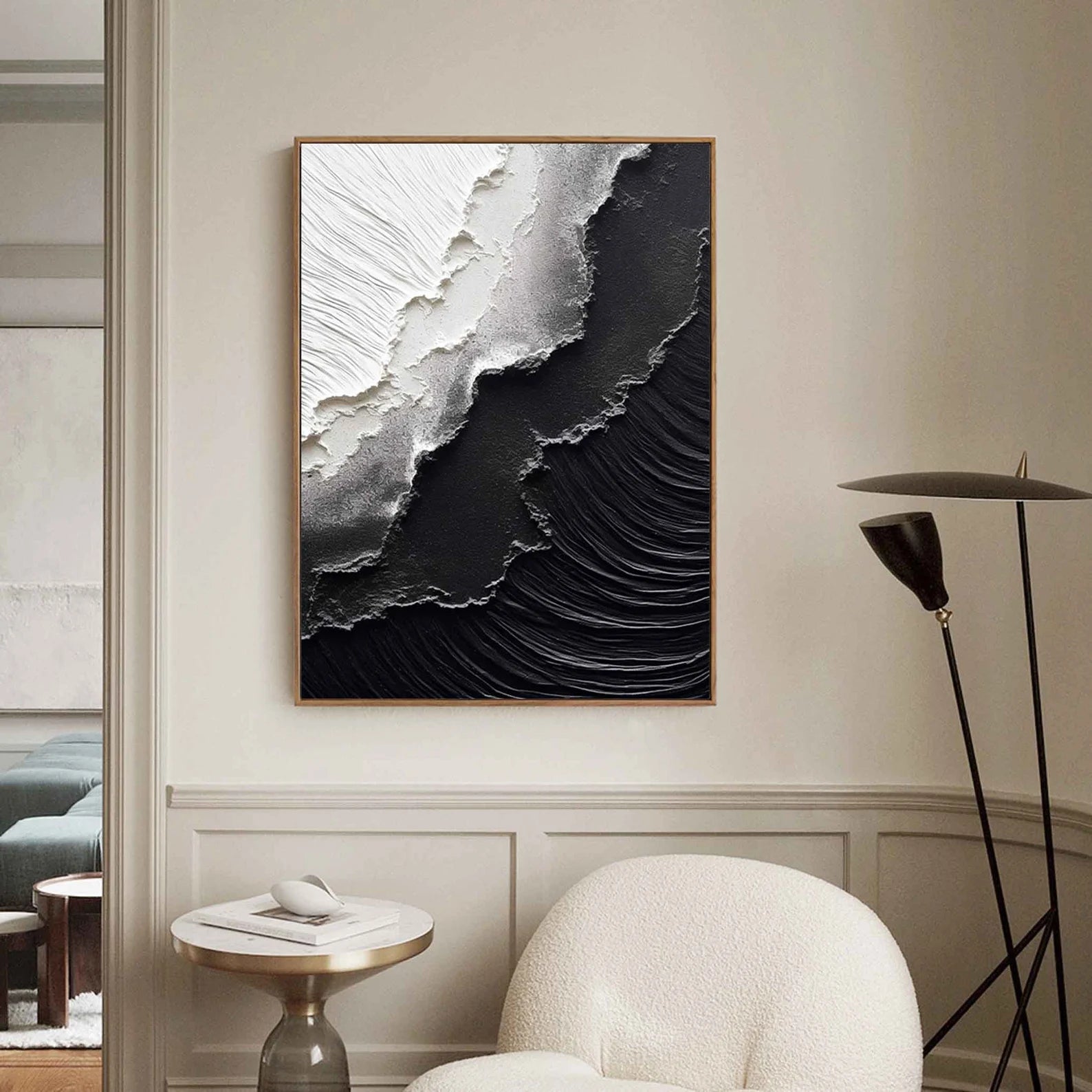 Textured Monochrome Waves | Black White