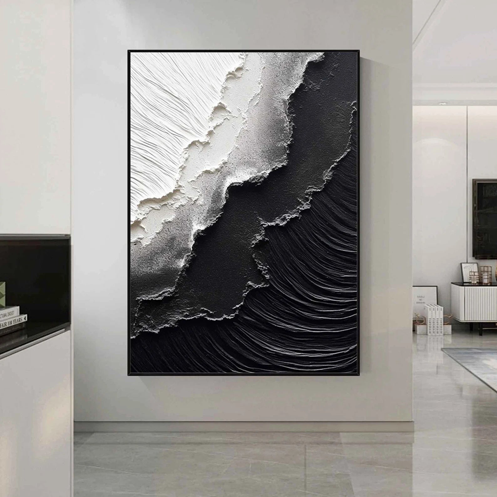 Textured Monochrome Waves | Black White